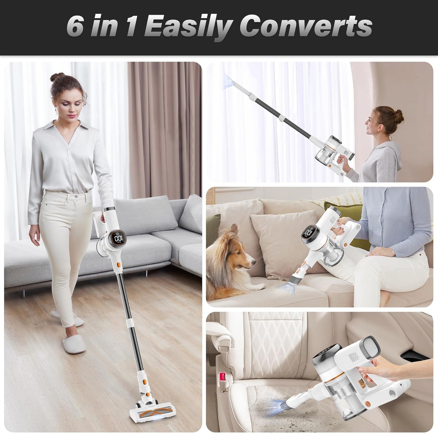 Tikom V500 Cordless Vacuum Cleaner for Home, 40000Pa/450W Stick Vacuum with LED Touch Screen, Charging Wall Dock, Anti-Tangle, Lightweight Handheld Vacuum for Pet Hair, Hard Floor, Carpet