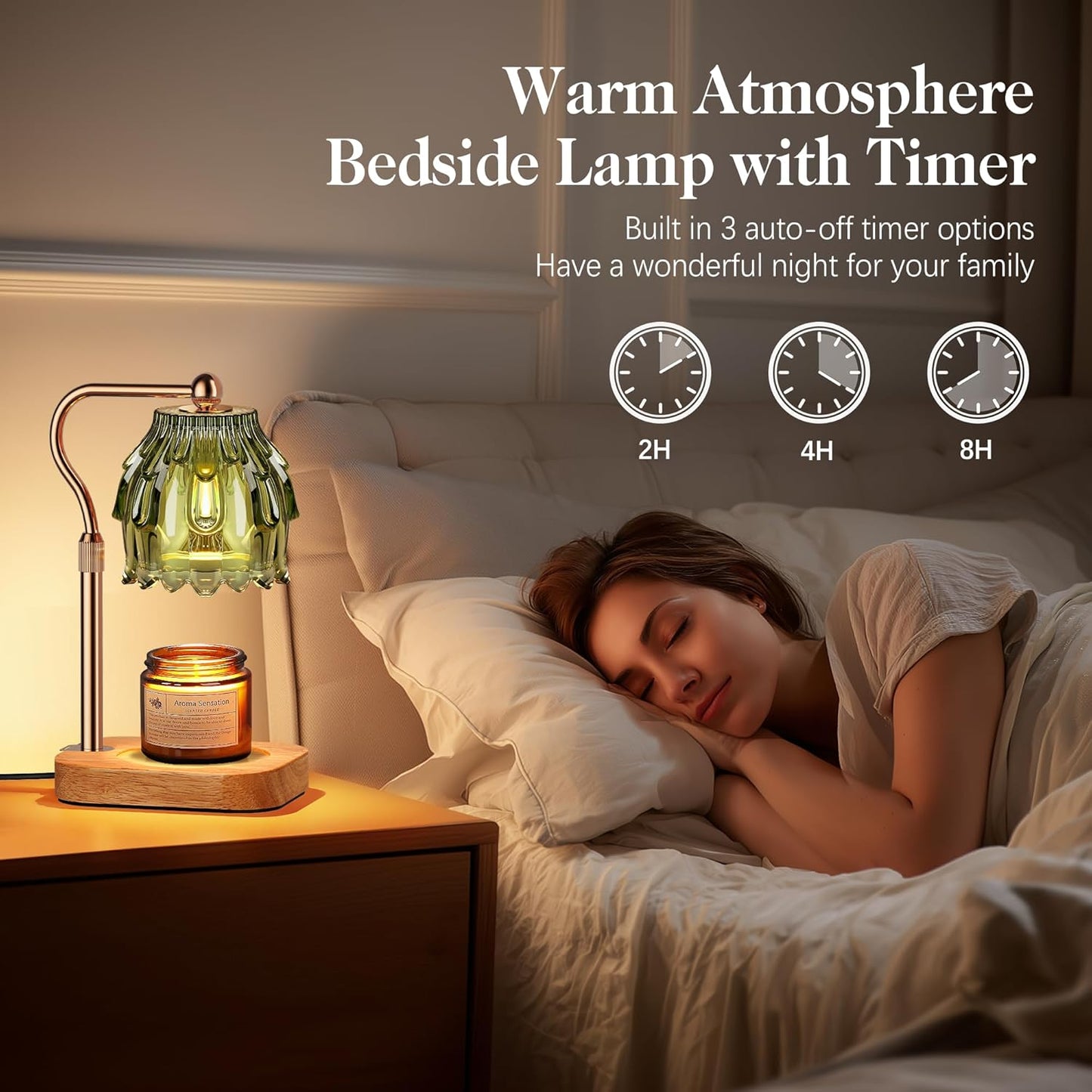 Candle Warmer Lamp with Timer Dimmer, Modern Wax Warmer for Scented Wax Jar Candle Warmer with 2 Bulbs, Adjustable Height Glass Lamp for Gifts for Women, House Warming Gifts, Home Decor, Gold Green