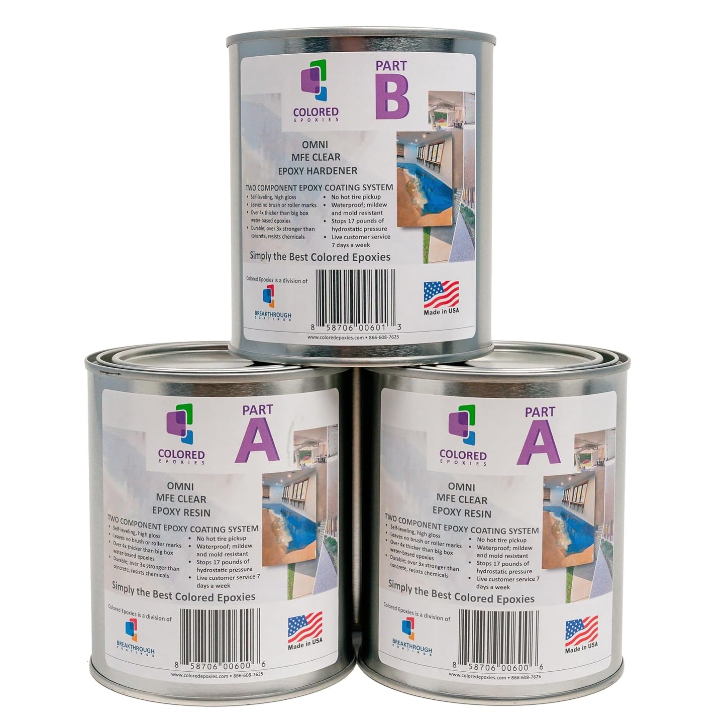 Coloredepoxies 10001 Clear Epoxy Resin Coating 100% Solids, High Gloss For Garage Floors, Basements, Concrete and Plywood. 3 Quart Kit