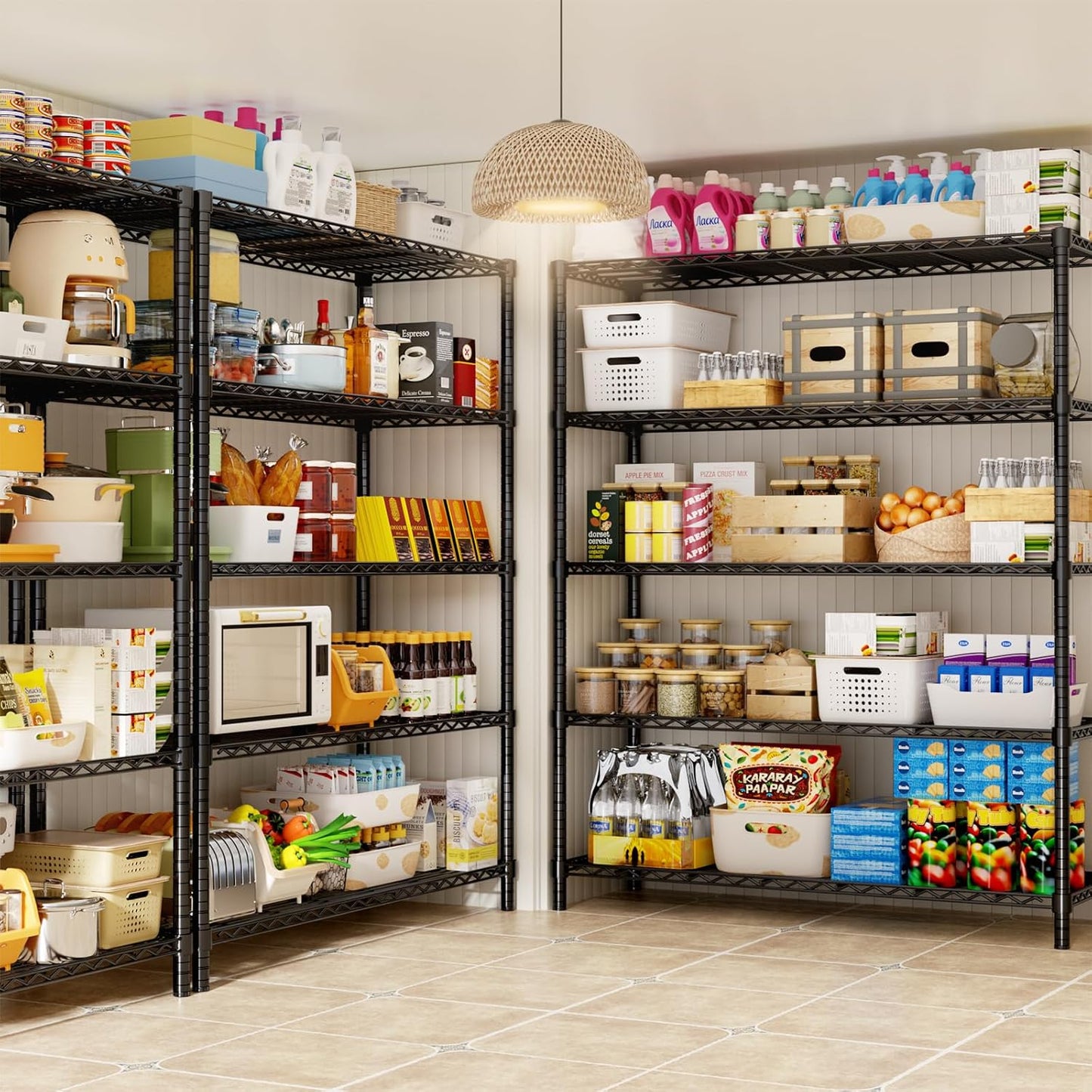 Storage Shelves, 4 PCS 48" L x 20" W x 72" H Heavy Duty Garage Wire Shelving Unit Loads 2000LBS, 5-Tier Adjustable Metal Industrial Utility Shelf Rack for Kitchen, Laundry Room, Basement