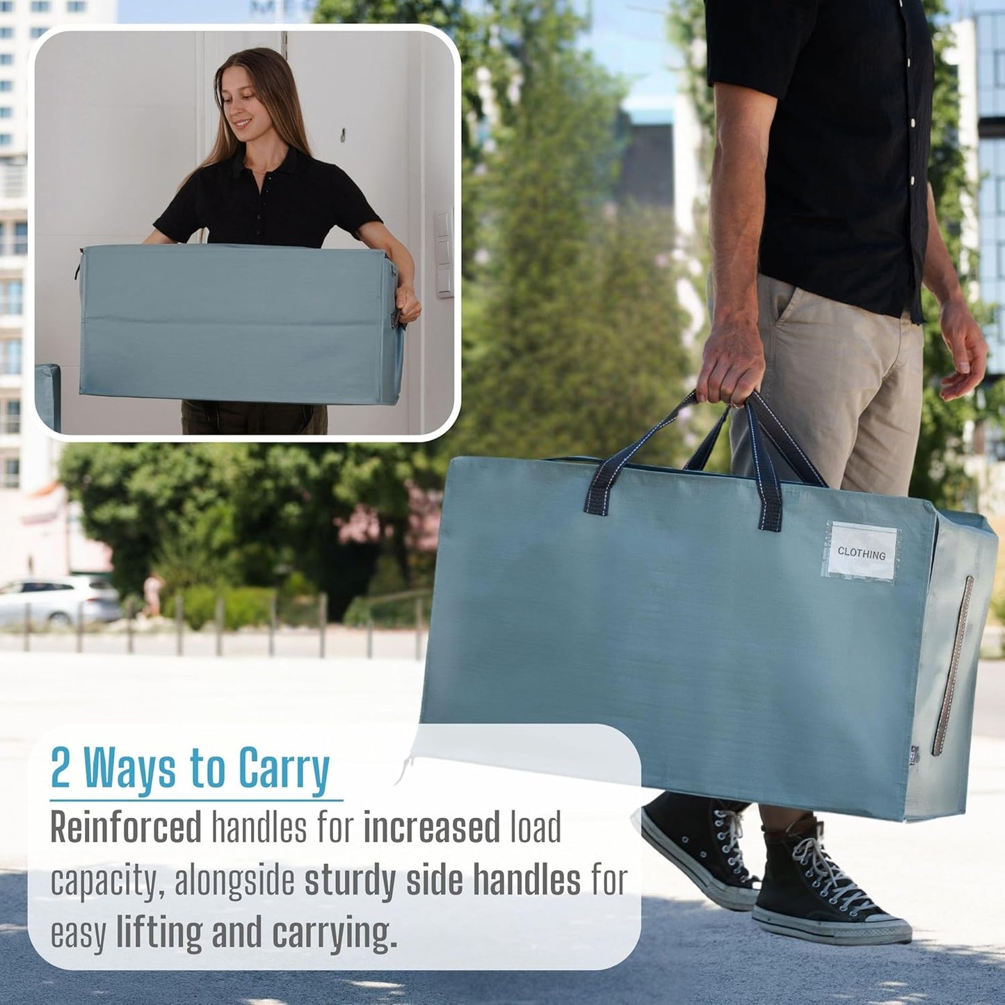 VENO 6 Pack Moving and Storage Bags, Heavy Duty, Alternative to Moving Boxes, Large Packing Totes Supplies for College Dorm Room with Zipper for Clothes, Wide Open Design (Light Blue Matte, 6 Pack)