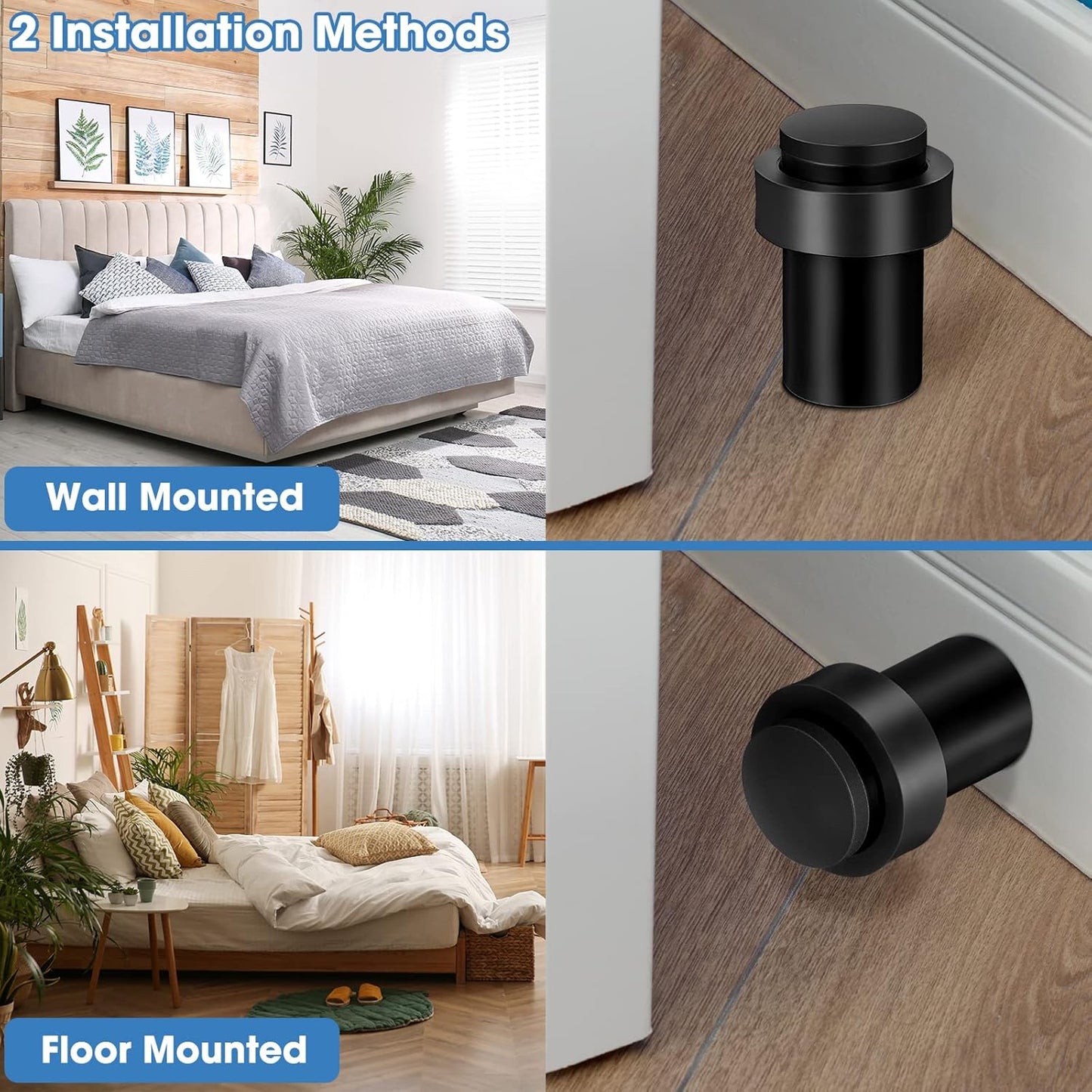 Chumia 30 Pcs Door Stopper Mounted Floor Stops Stainless Steel Cylindrical Stopper Modern Decorative Rubber Bumper Stops Holder Wall Protector for Bottom or Top of Door (Black)