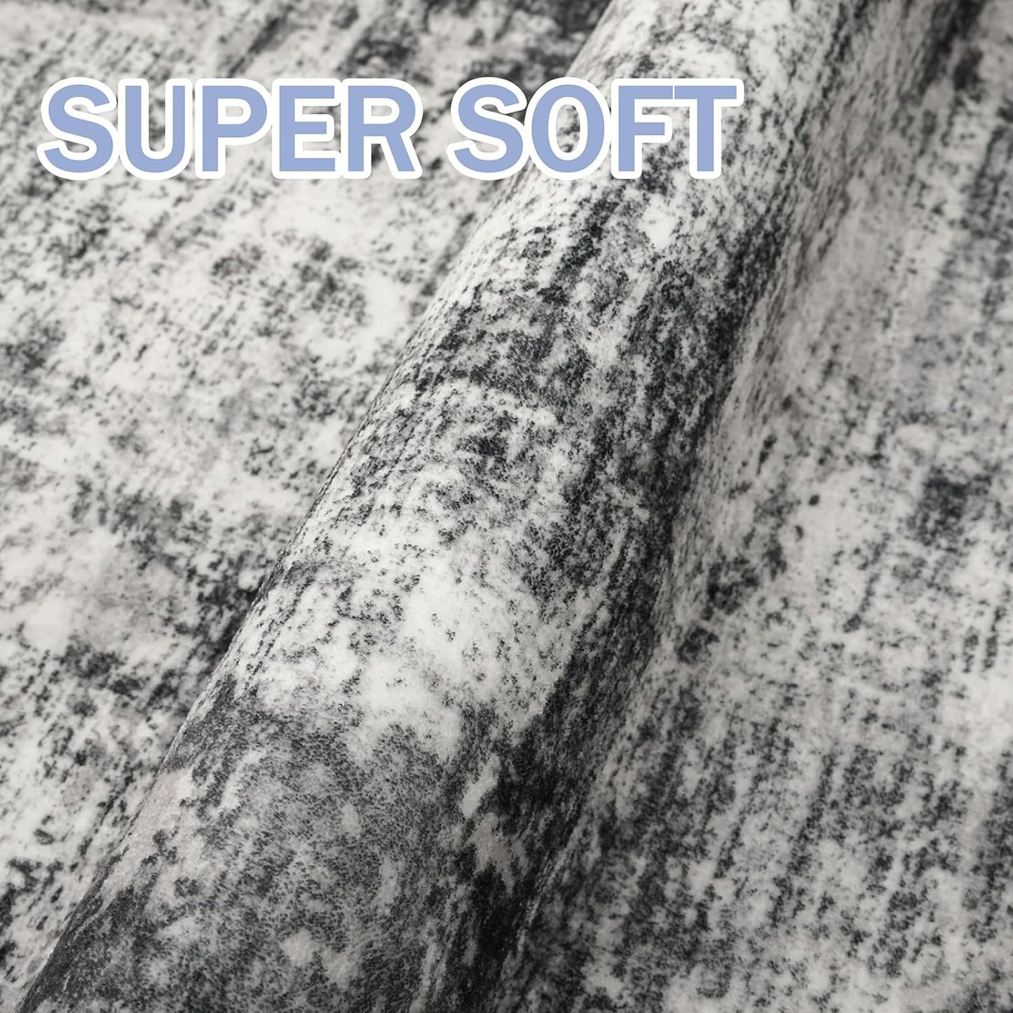 IOHOUZE Abstract Area Rugs 8x10 Ft Washable Large Rugs for Living Room, Non Slip Dining Room Rug, Printed Faux Wool Rugs for Bedroom, Floor Carpet for Office Nursery Playroom, Black Grey