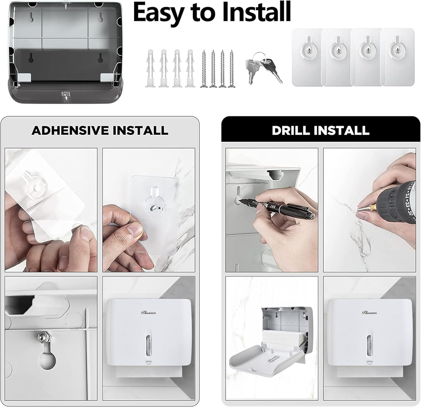 Paper Towel Dispenser Wall Mount Commercial Pack of 3 White Holder Fits Multifold Hand Towels for Kitchen Bathroom