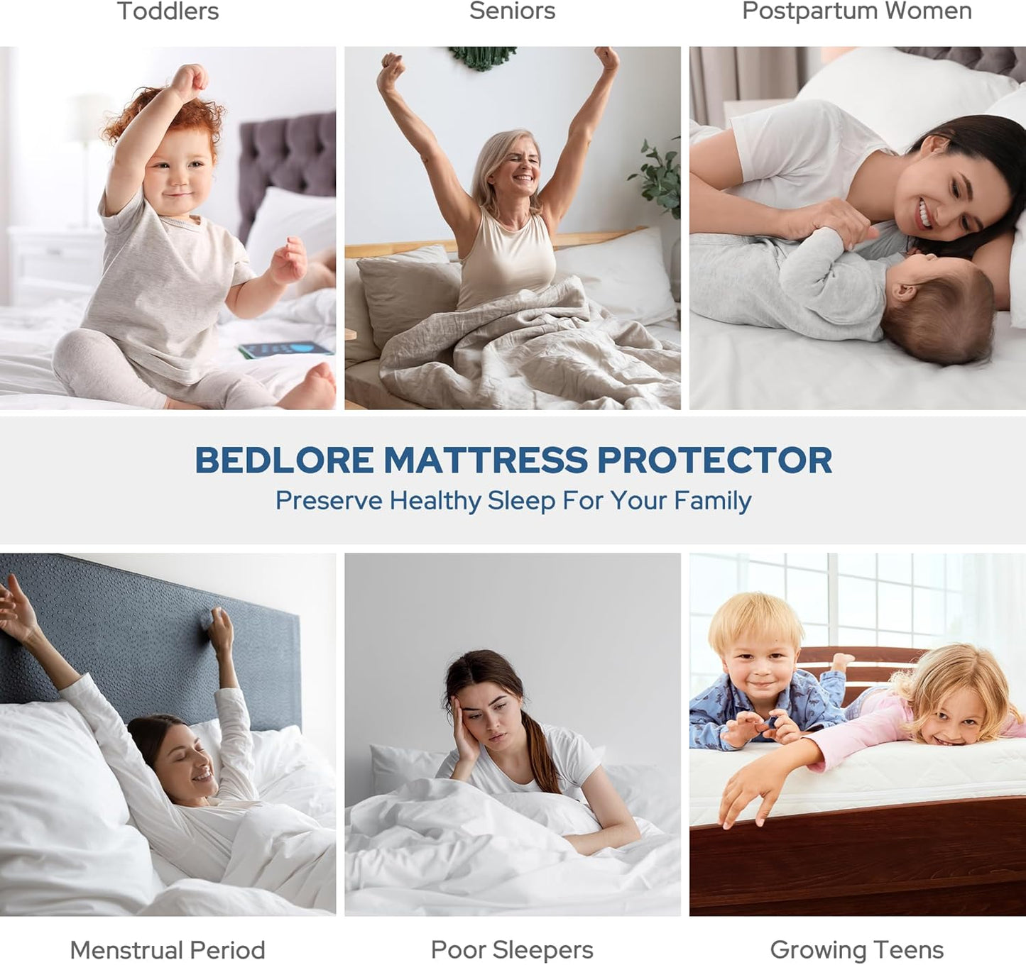 BEDLORE Waterproof Mattress Protector, California King Size Noiseless Mattress Pad with Deep Pocket 6"-18" Depth, Soft Breathable Bed Mattress Cover Washable for Home, Bedroom, Hotel (White)