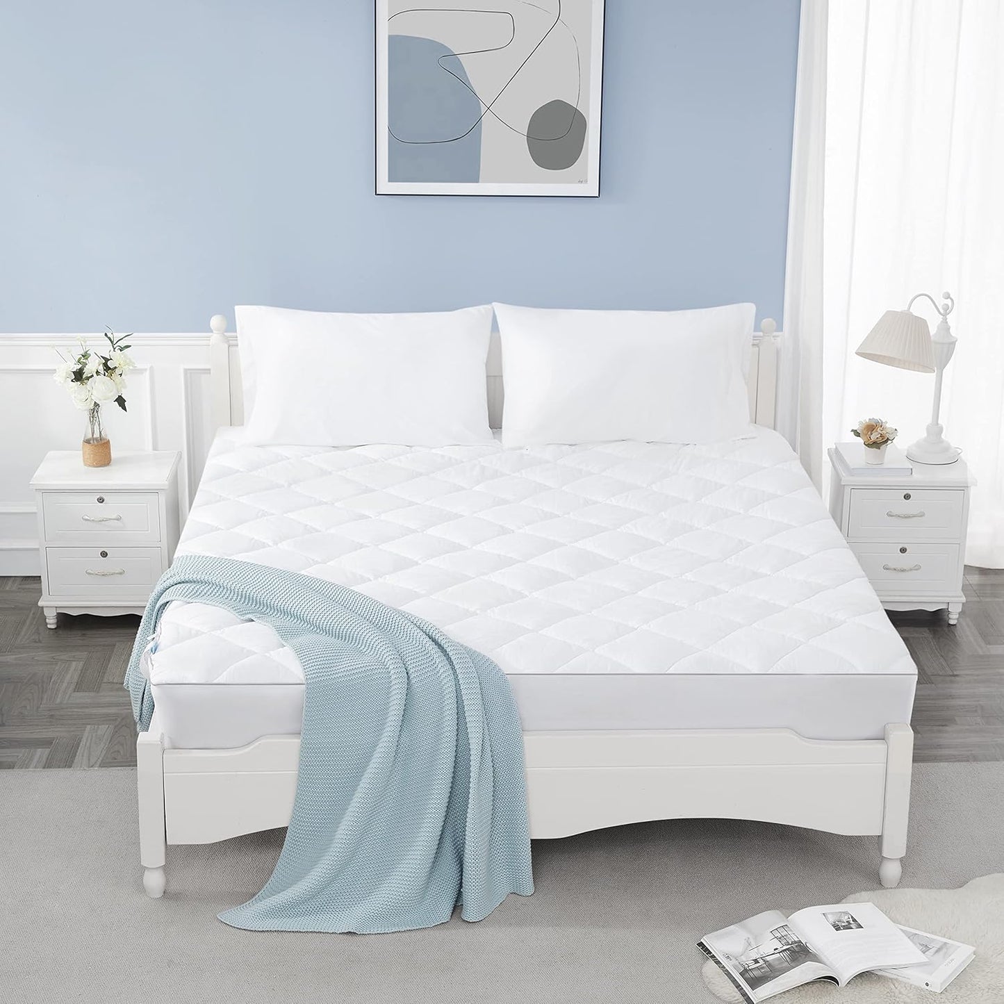 Sunflower Twin XL Mattress Pad Cover, Cotton Mattress Cover College Dorm Hypoallergenic, Extra Deep Pocket 18"-22" Quilted Mattress Protector Twinxl Size Thin Version, Soft Breathable and Noiseless