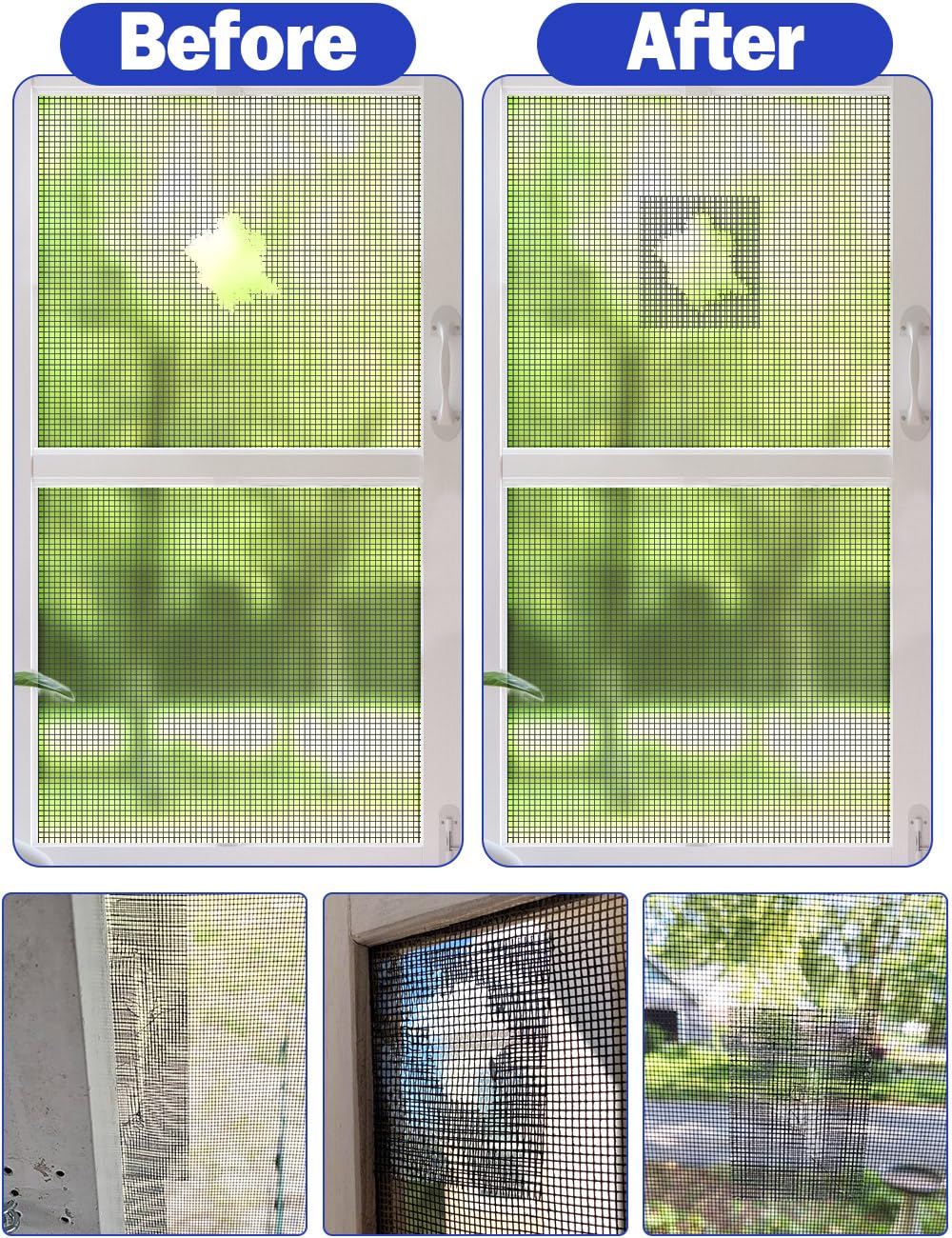 wohohoho Window Screen Repair Tape, 4 in X 40 FT (480IN) Grey Screen Patch Repair Kit, 3-Layer Strong Adhesive Invisible Screen Tape Mesh Repair for Windows, Doors Garage Mosquito Net Magnetic Screen