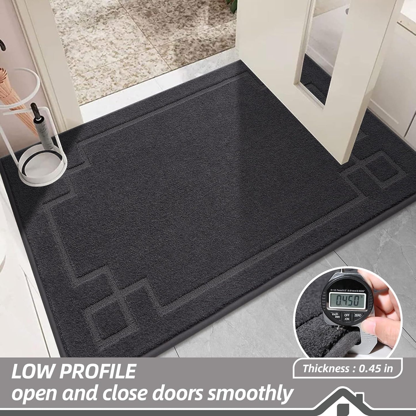 BEQHAUSE Door Mat 24" x 60", Non-Slip Door Mats Indoor Entryway Rugs Washable Low-Profile Absorbent and Stain Resist Floor Mats, Dog Door Mat for Front Back Door, Muddy Wet Shoes & Paws, Dark Grey