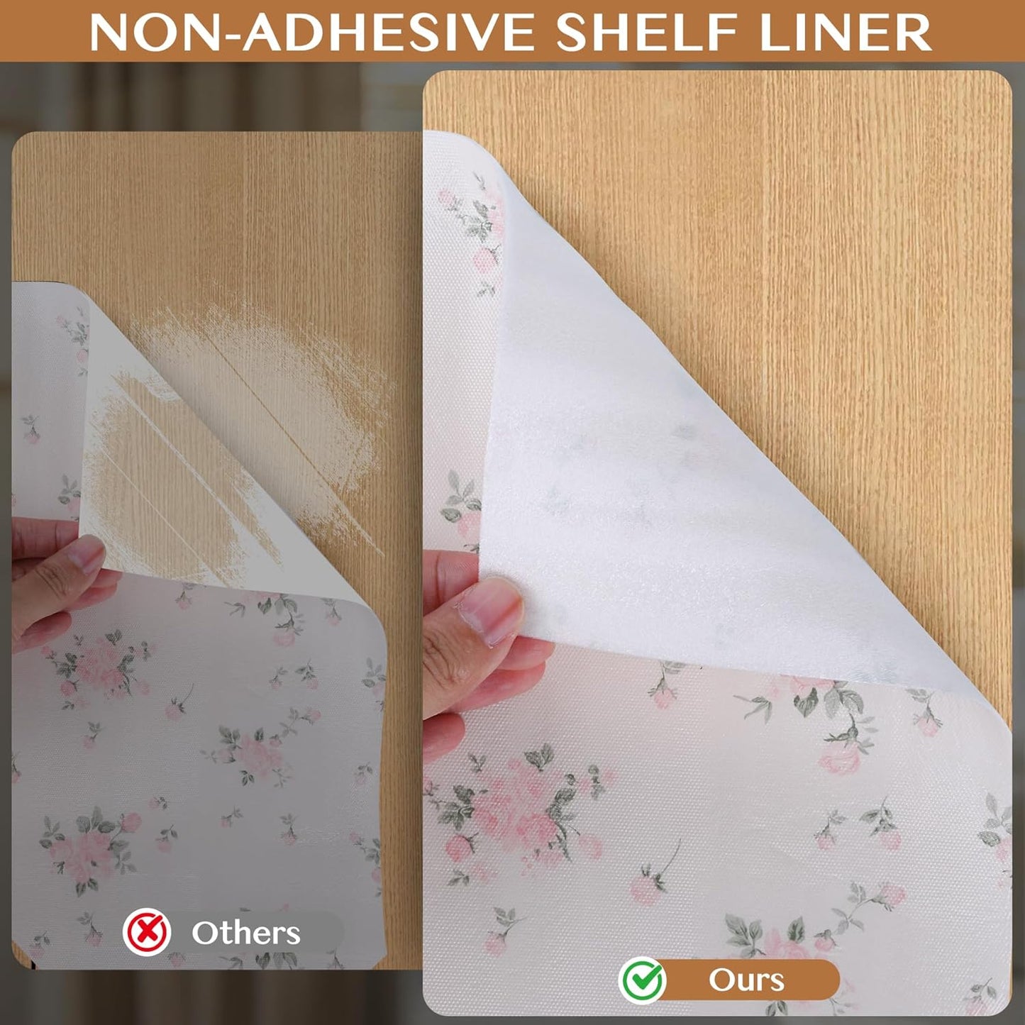 Non-Adhesive Shelf and Drawer Liner for Kitchen Cabinets, 12 in x 17FT Strong Non-Slip Cabinet Liners for Shelves, Refrigerator, Pantry Storage, Bathroom Closet, Easy to Clean, Floral