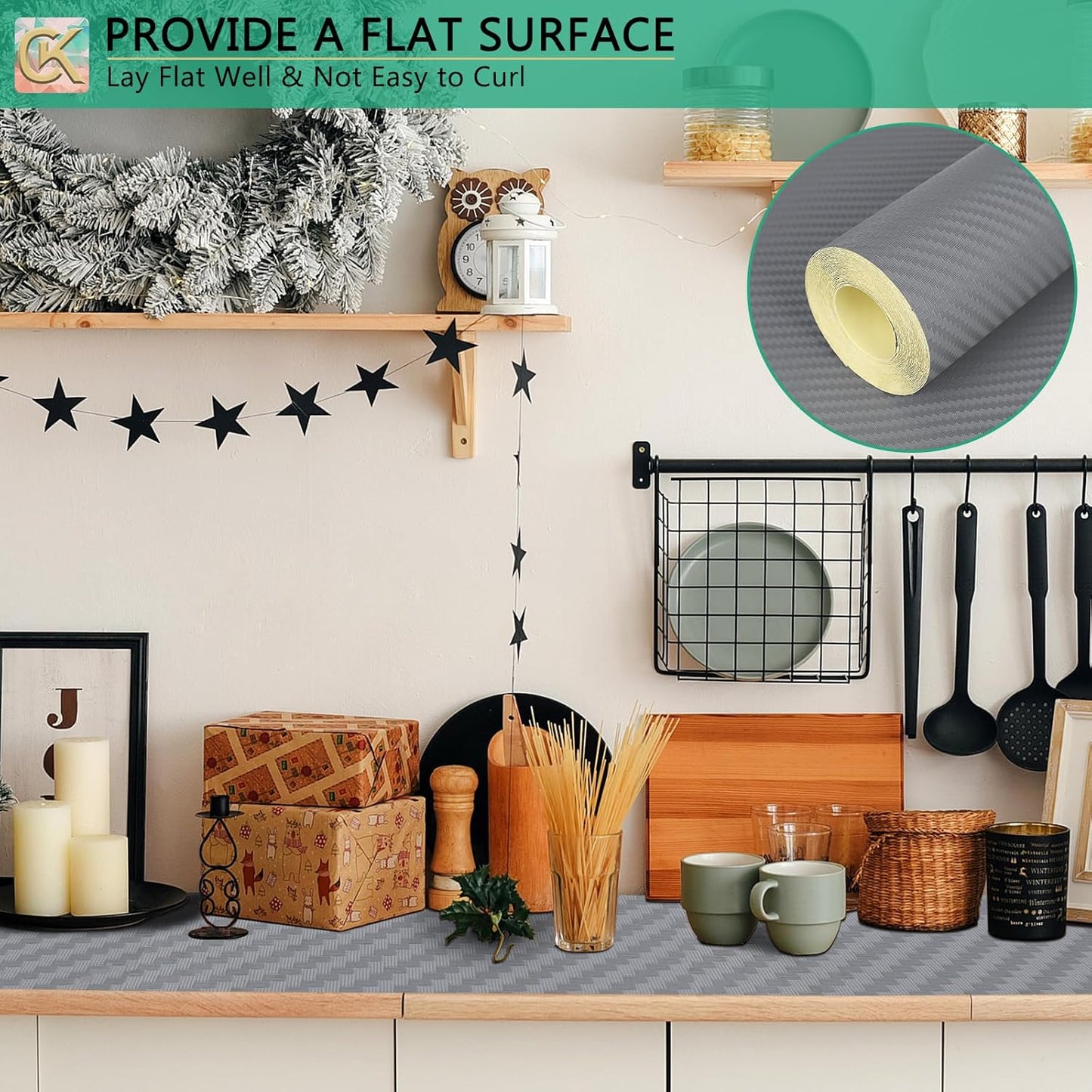 Self-Adhesive Shelf Liner Kitchen Liner, Waterproof Backed Paper Easy Peel and Stick Contact Liner Without Residue for Decor Your Desk Surface, Kitchen Countertops (Silver, 23.6 x 118.1 inches)
