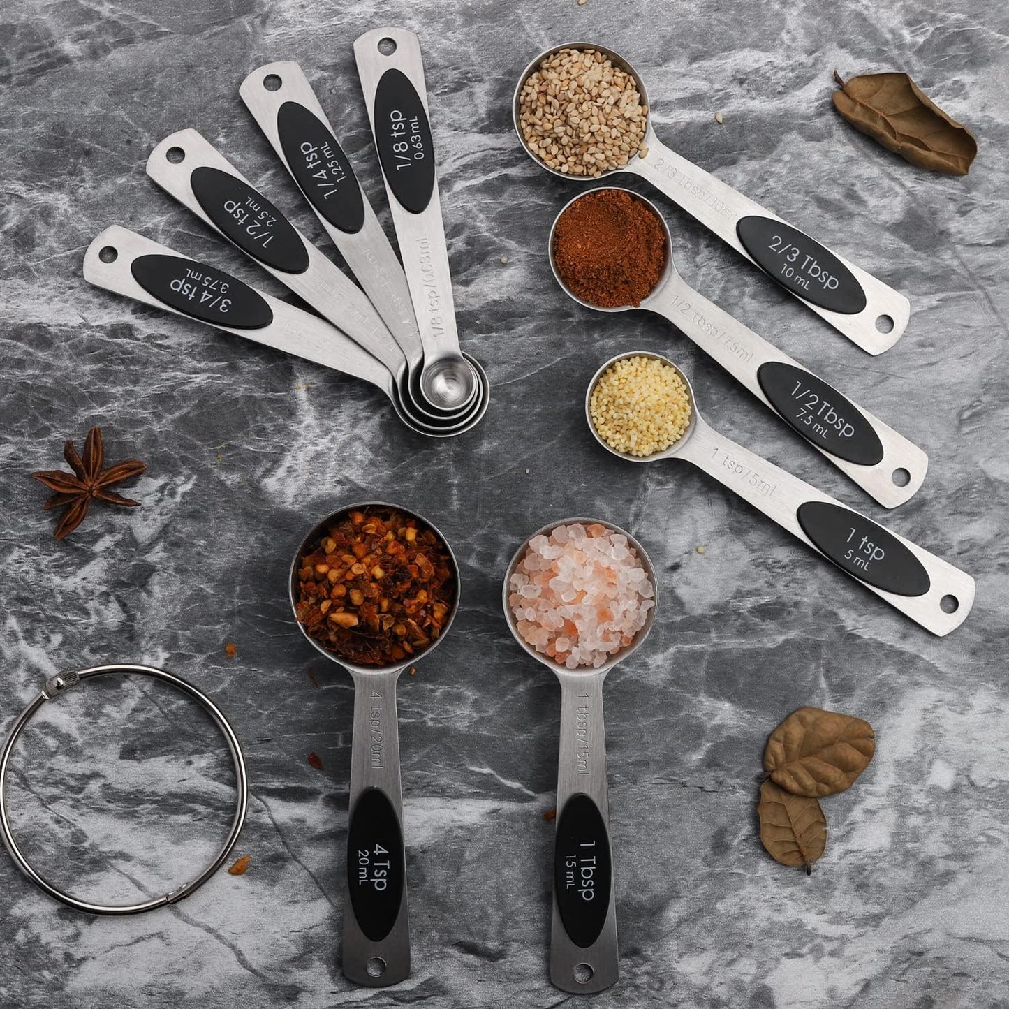 Magnetic Measuring Spoons Set of 9 Stainless Steel Stackable Measuring Spoons Heavy Duty Nesting Teaspoons Tablespoons for Measuring Dry and Liquid Ingredients