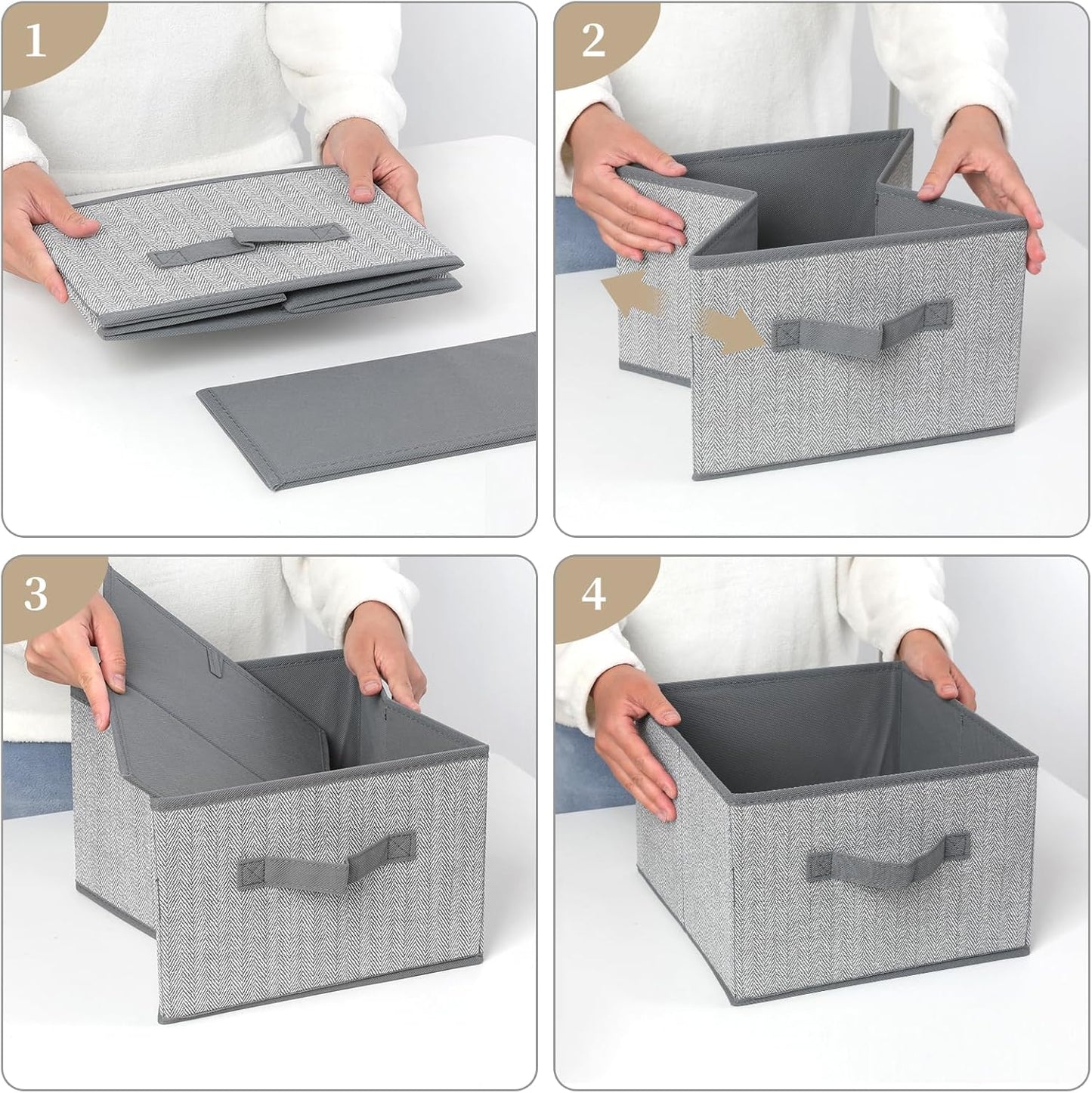 Storage Baskets, 11-Inch Woven Fabric Bins, Storage Cubes with Reinforced Handles, Organizer Bins for Closet Shelves, Foldable, for Toys, Clothes, Natural Beige (3PCS/Grey-11*11*7.8inch)