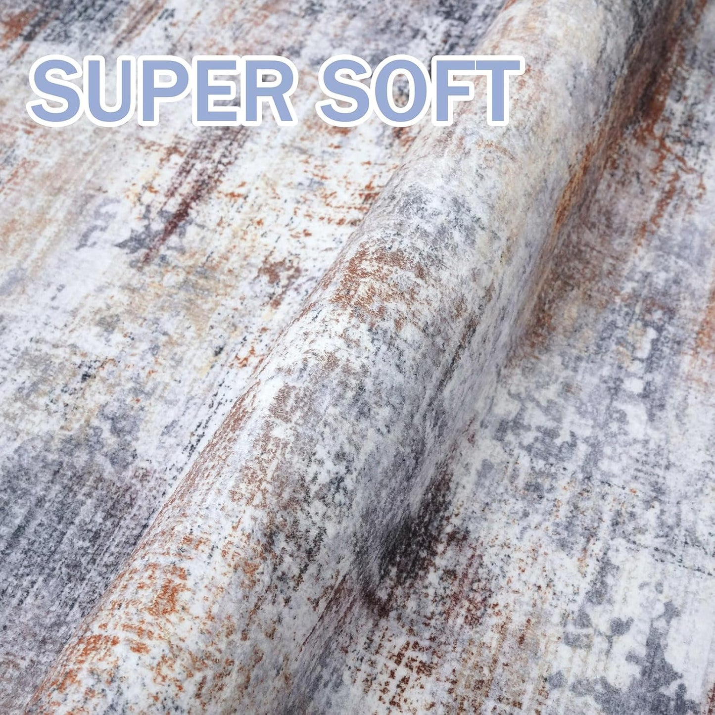 IOHOUZE Abstract Round Area Rug 8 Ft Washable Circle Rugs Large Round Rug Non Slip Thin Soft Circle Rugs, Printed Faux Wool Floor Carpet for Bedroom Living Room Dining Room Nursery, Orange Grey