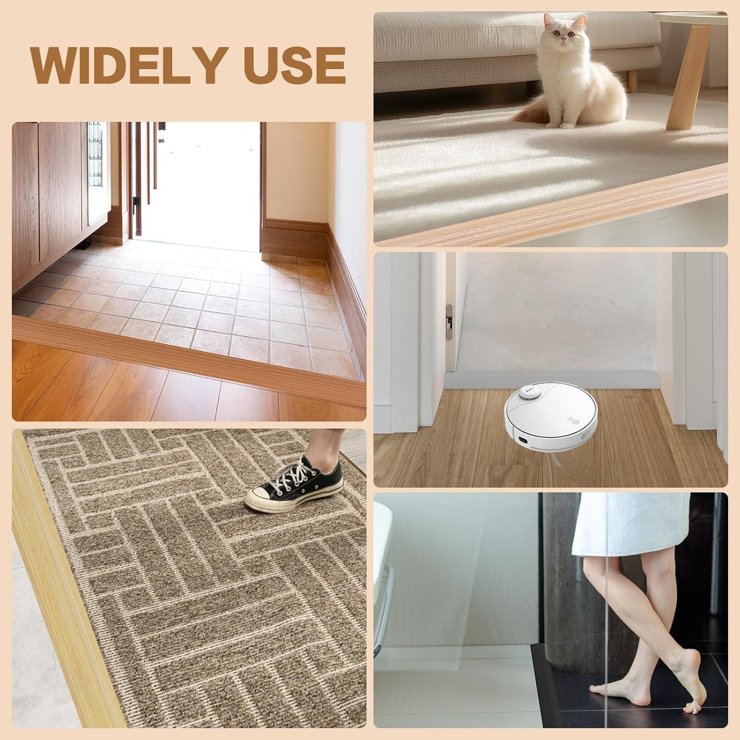 Floor Transition Strip Vinyl Door Threshold Ramp Self Adhesive Carpet Edging Strip Doorway Edge Trim, Overlap Edge Reducer for Laminate Carpet, Floor, Tile (Raw Wood Grain, 1/5" to 2/5", 3.3Ft)