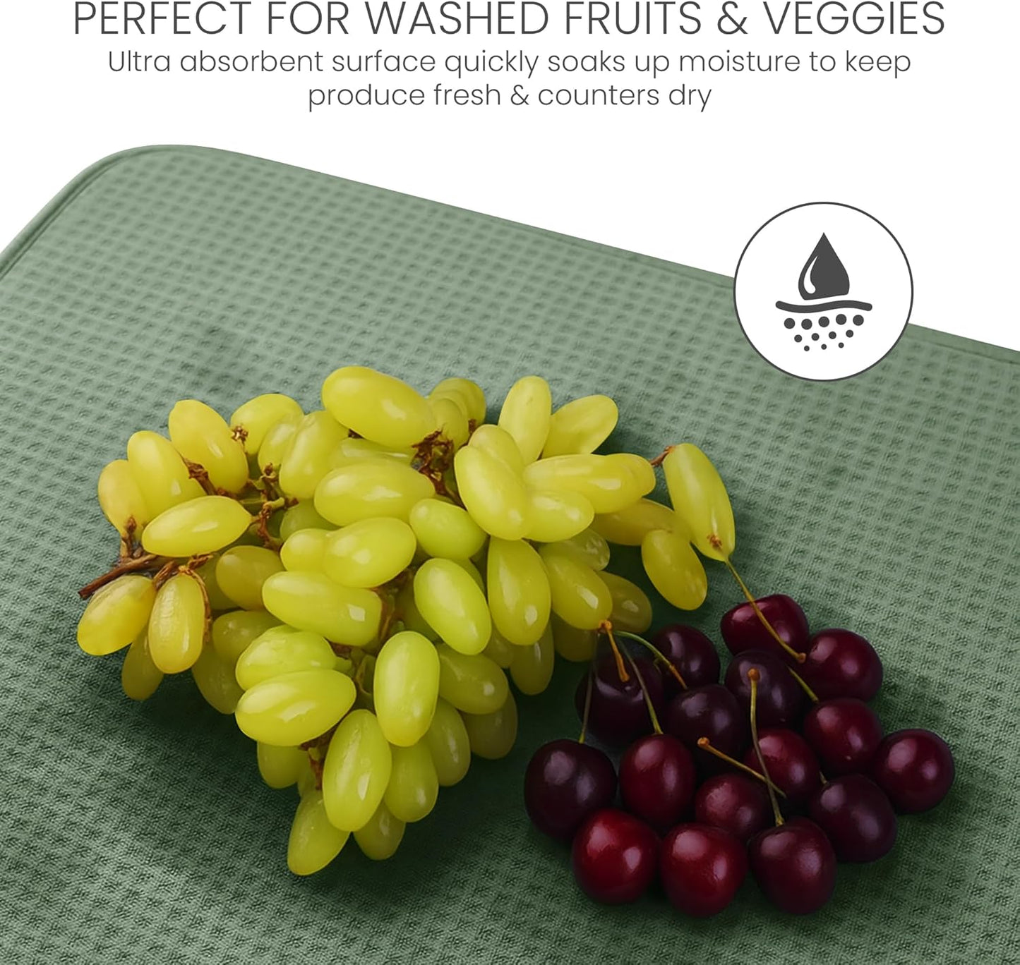 Bellemain XXL Dish Mat 24" x 17" ( LARGEST MAT ) Microfiber Dish Drying Mat , Super absorbent ( Green )