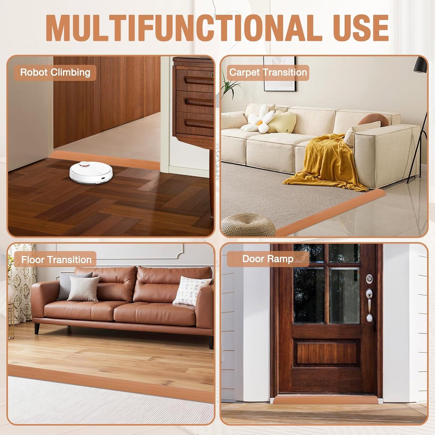 Floor Transition Strip Self Adhesive Vinyl Door Threshold for Doorways Carpet Edging Trim Overlap Edge Reducer for Laminate Floor, Carpet, Tile (Yellow Oak Grain, 2/5" to 3/5", 6.6Ft)