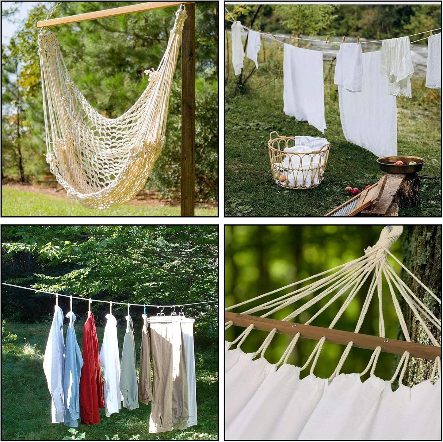 328 Feet 1/4 Inch White Natural Cotton Rope, Cotton Clothesline Rope, All-Purpose Craft Rope for Clothes Hanger, Garden Flower Potted Plants, Laundry Line Dryer