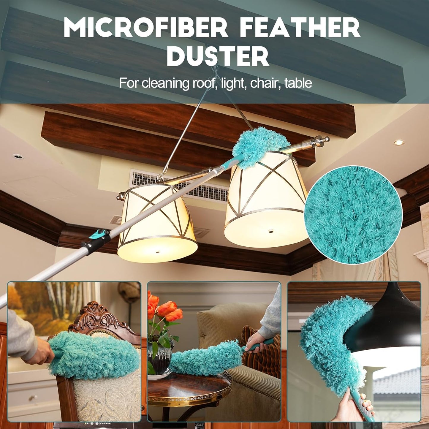30 Foot High-Reach Duster Kit with 6-24FT Extendable Pole - High Ceiling Duster Cleaning Kit with Telescopic Pole,Cobweb Duster, Chenille Ceiling Fan Duster, Microfiber Feather Duster
