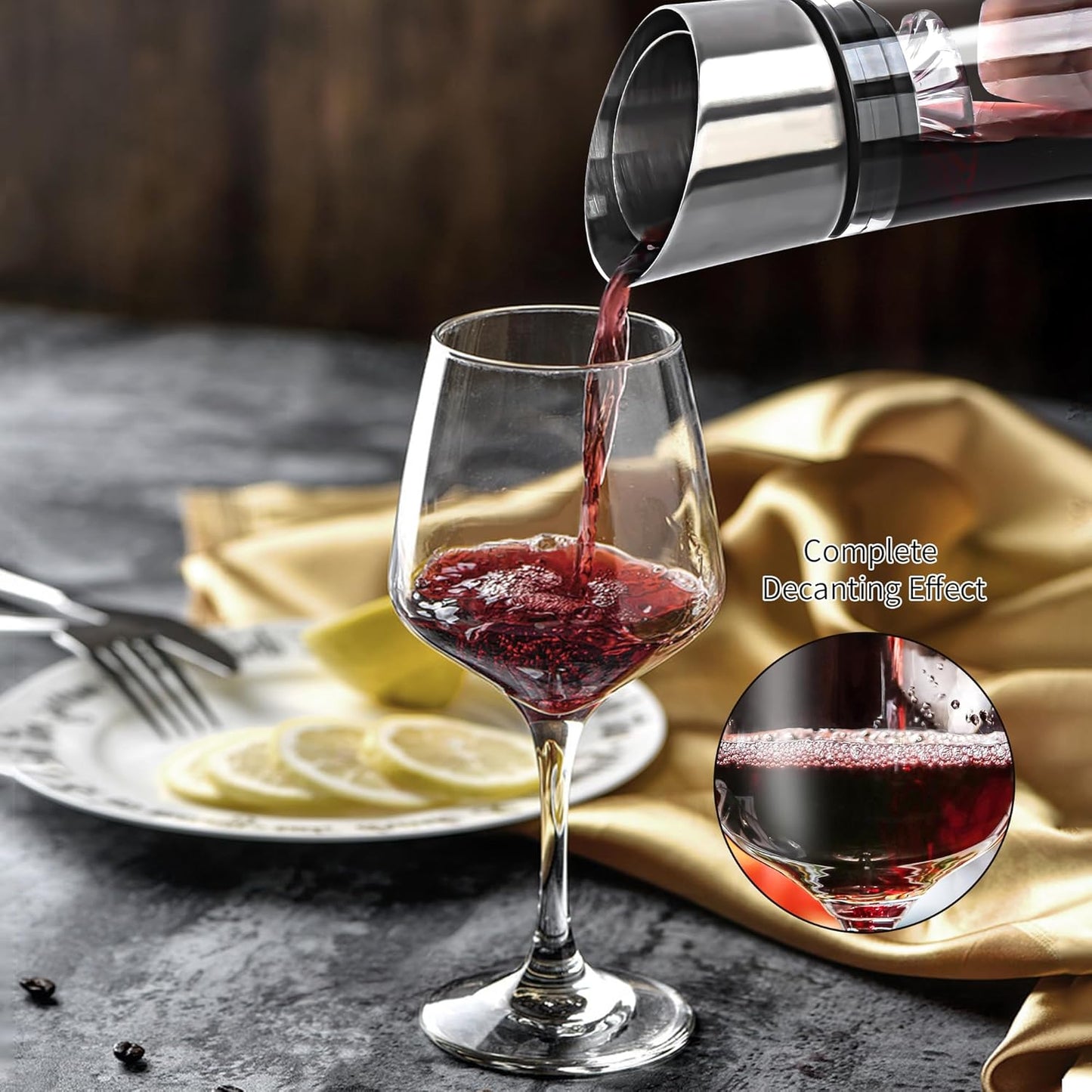 Wine Decanter Built-in Aerator Pourer, Wine Carafe with Aerator,Cleaning Beads and Cork Ball,100% Lead-free Crystal Glass Red Wine Aerator, Wine Gift for Men, Wine Accessories, 50 oz