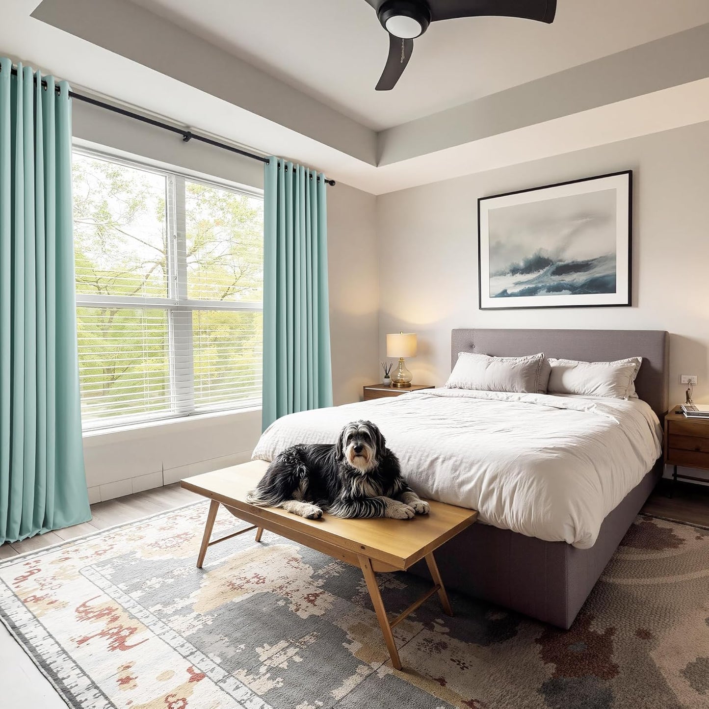 PONY DANCE Aqua Blackout Curtains 80 inch Long 2 Panels Set, Thermal Insulated Solid Grommet Closet Curtains for Bedroom Closet Door, Temporary Doorway Cover Room Divider Drapes, W 55" x L 80"