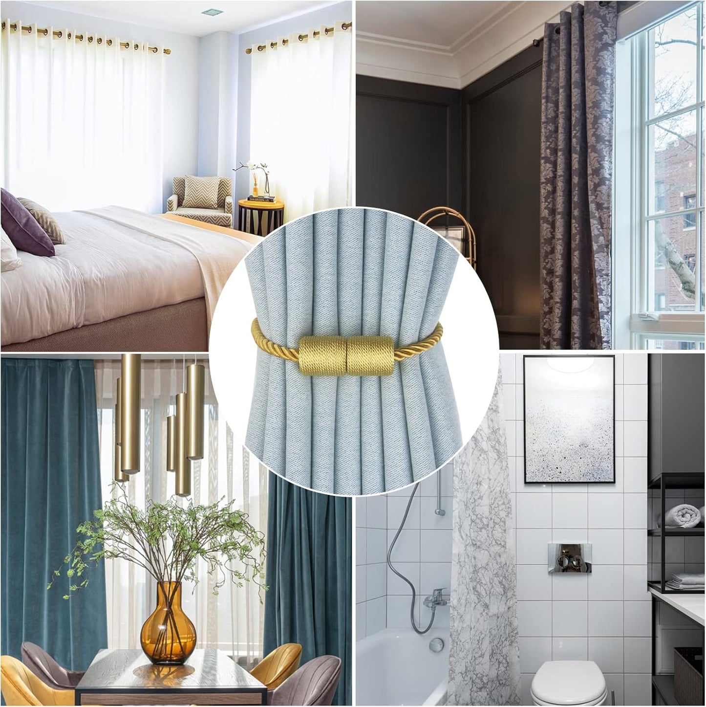 Magnetic Curtain Tiebacks 2 Pack Gold Curtain Rope Tieback Curtain Holders for Drapes Modern Tie Backs Decorative Curtain Holdbacks