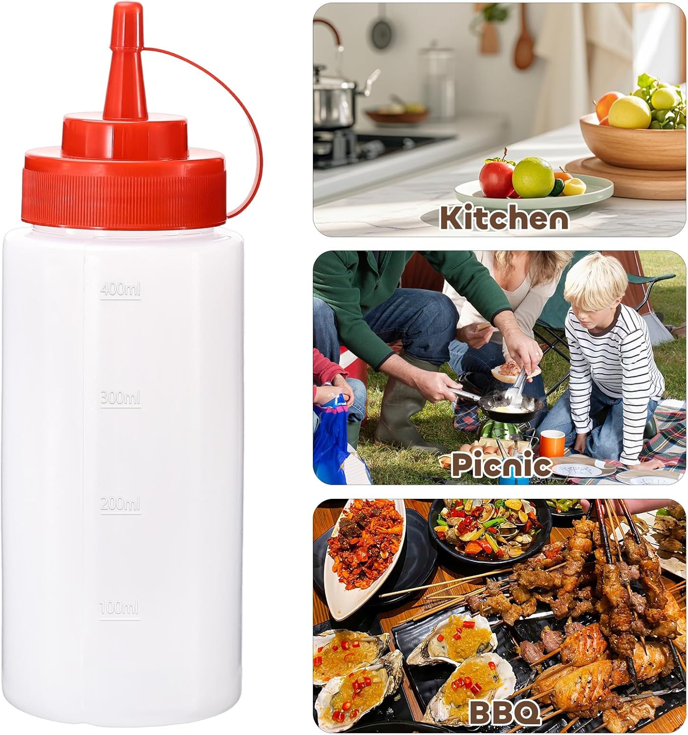 Condiment Squeeze Bottles Ketchup Dispenser, 2 Pack 16oz Squeeze Bottles for Liquids, Plastic Sauce Bottle with Cap Lid, Squirt Bottles for Sauces Liquids BBQ Dressing Pancake Art