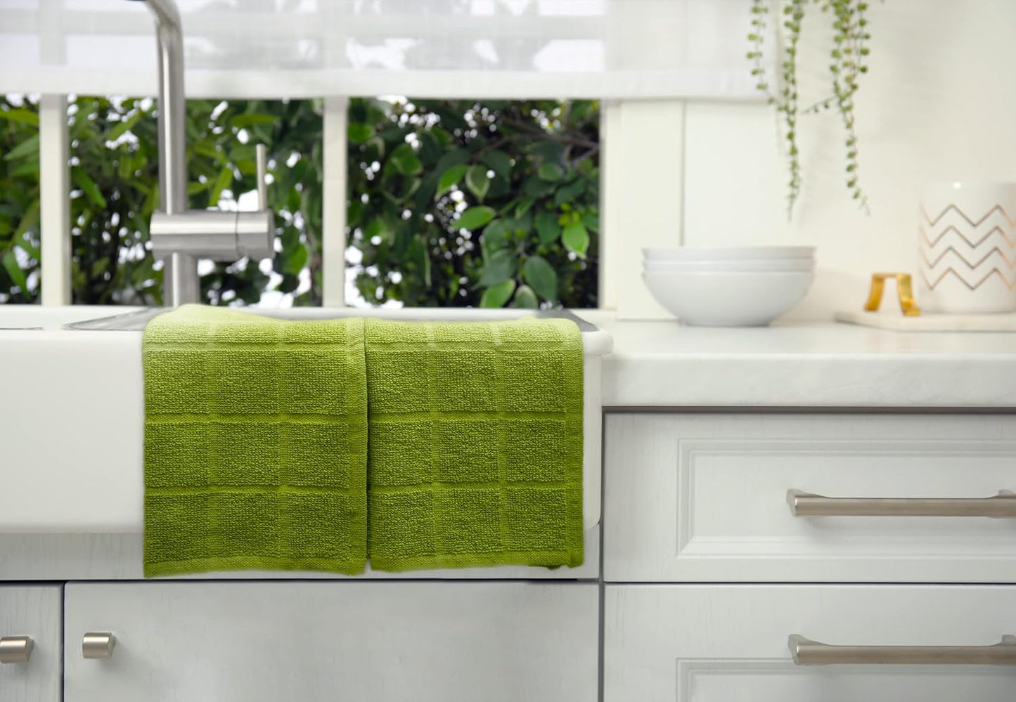 100% Cotton Terry Dish Cloth & Dish Towel, 6 Pack, Super Soft and Absorbent Kitchen Towels, Perfect for Kitchen Cleaning and Dish Washing (Green 6 Pack)