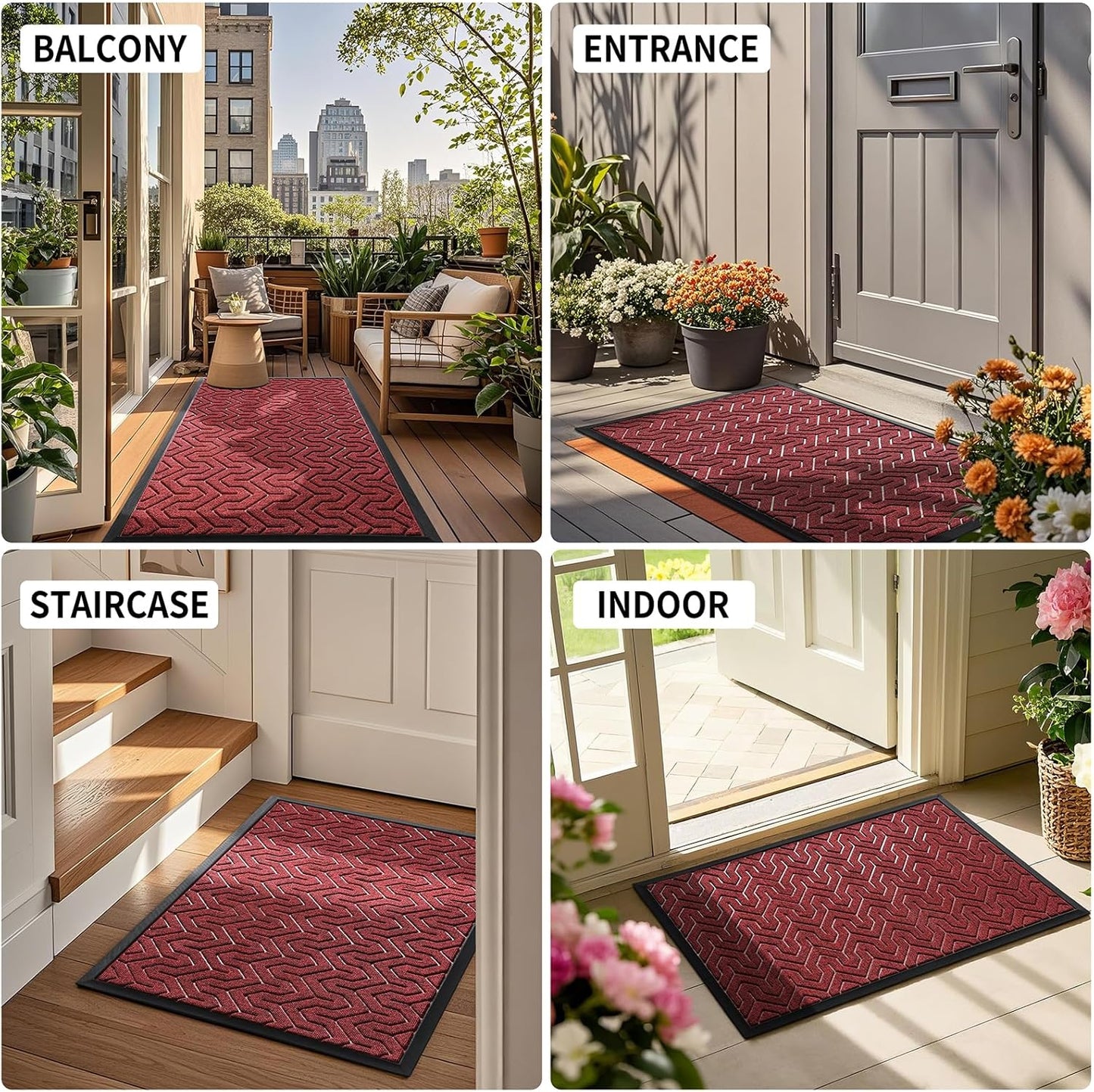 Yimobra Large Door Mat Outside Entrance 36x24, Waterproof Heavy Duty Outdoor Mats for Front Door, Non Slip Rubber Entry Mat for Garage Patio, Easy Clean, Black Red