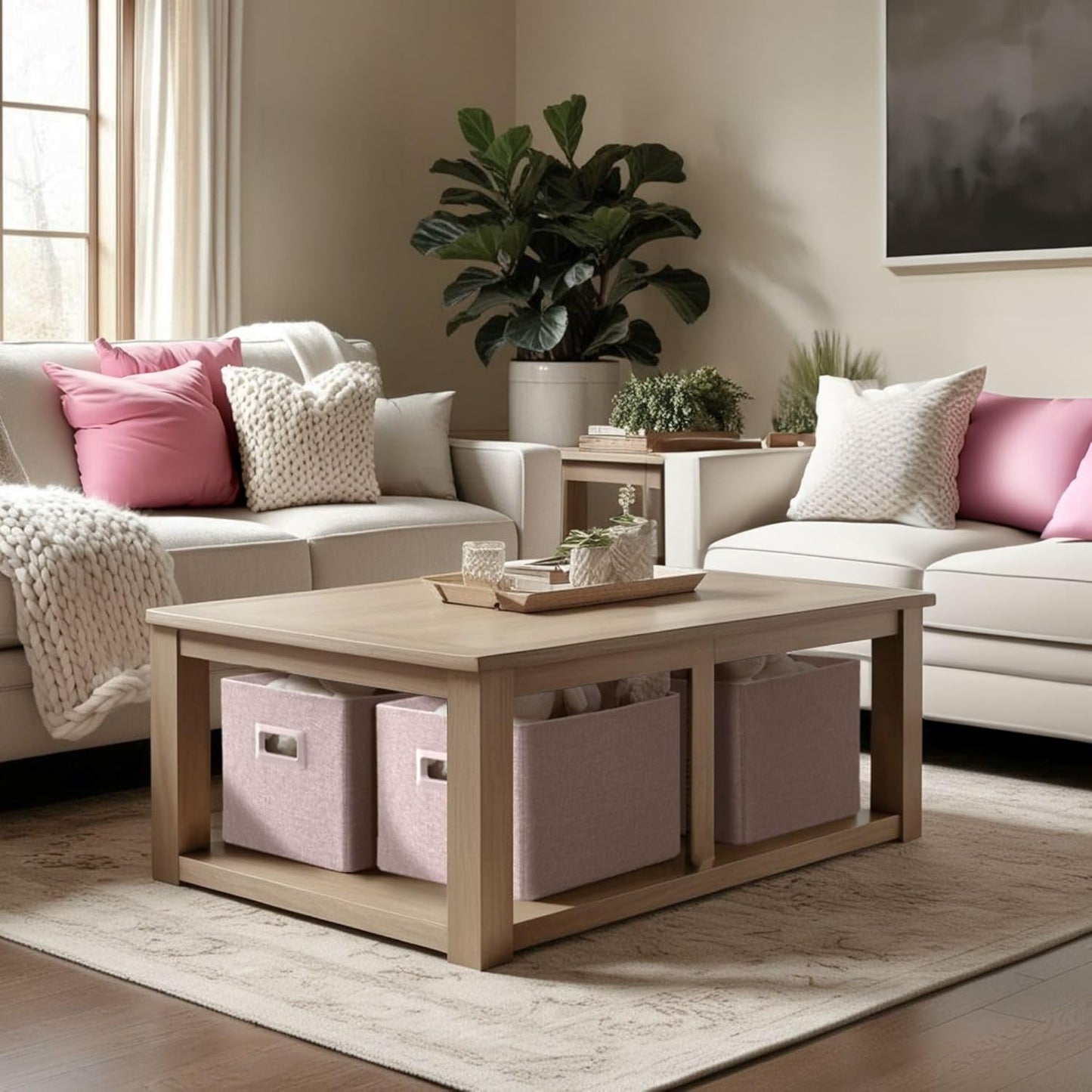 DECOMOMO Storage Bins for Shelves Robust Fabric Closet Bins for Shelves Toy Storage Clothes Books (Pack of 3 – Pink)