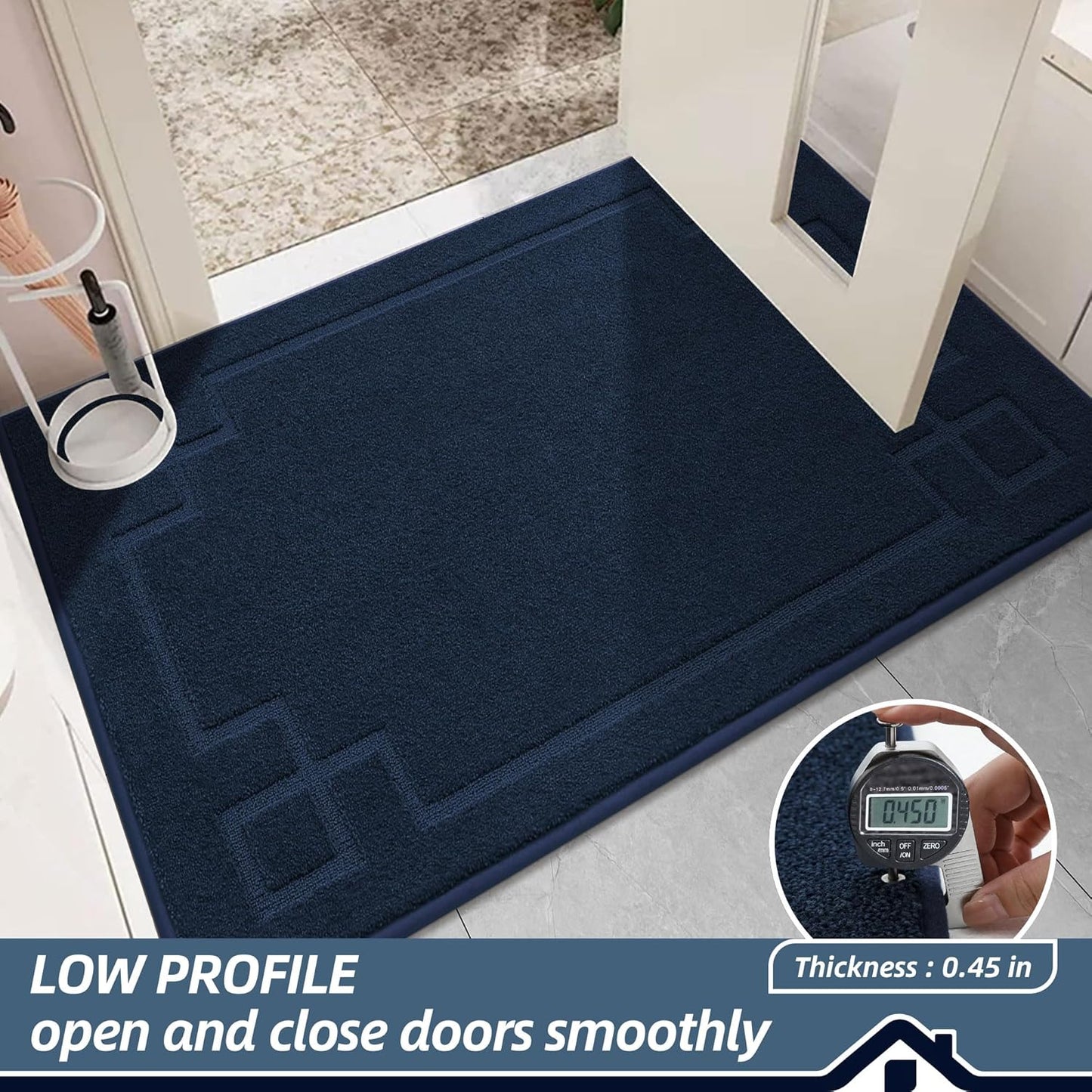 BEQHAUSE Door Mat 24" x 60", Non-Slip Door Mats Indoor Entryway Rugs Washable Low-Profile Absorbent and Stain Resist Floor Mats, Dog Door Mat for Front Back Door, Muddy Wet Shoes & Paws, Navy Blue