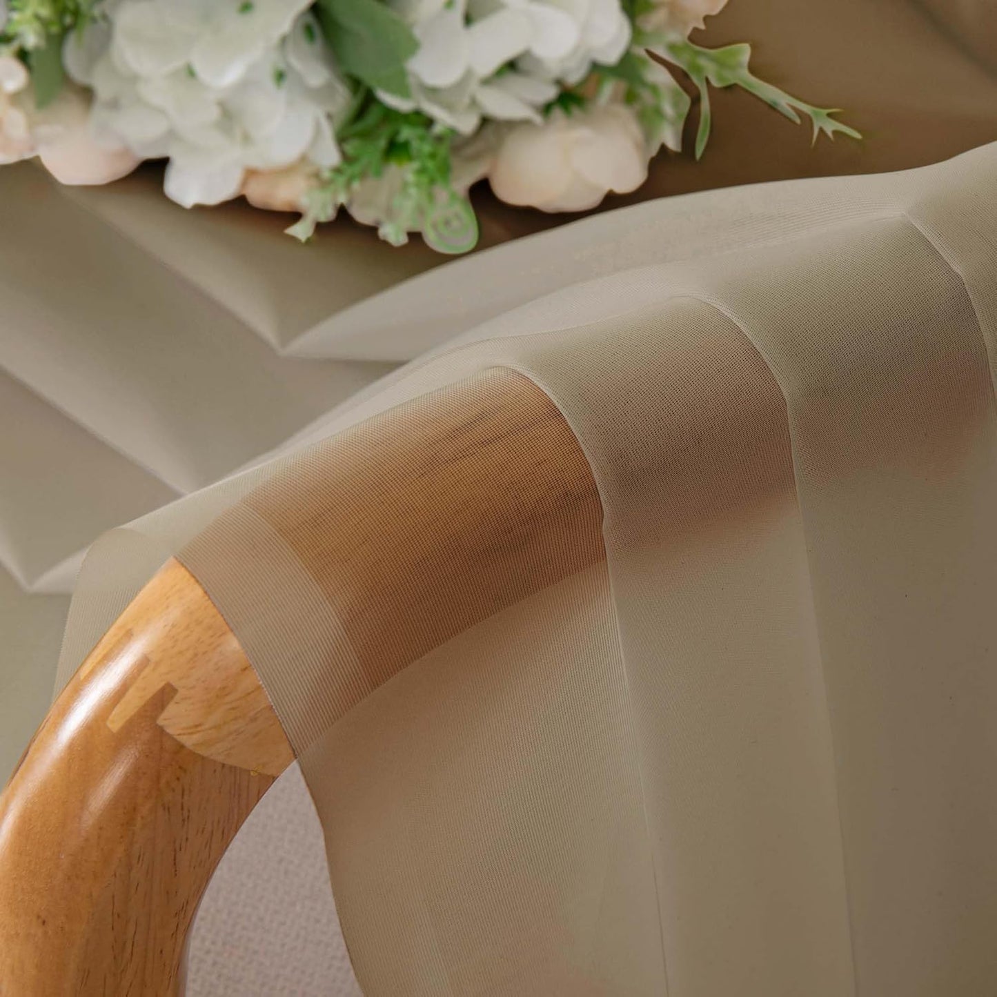 Chyhomenyc Taupe Sheer Curtains 36 inch Length 2 Panels, Light Filtering Voile Rod Pocket Short Window Curtians for Bathroom Living Room Farmhouse Small Windows, 42Wx36L inches