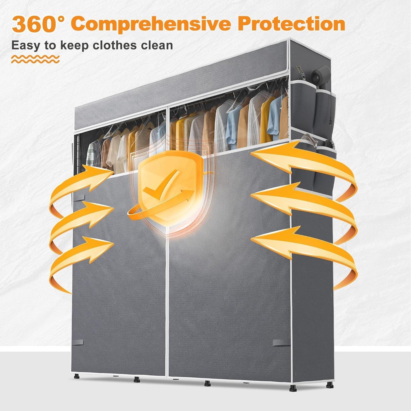 Raybee Clothes Rack with Cover, 81" H Clothing Racks for Hanging Clothes, Portable with Wheels and Adjustable Feets, Max Load 440LBS, Black