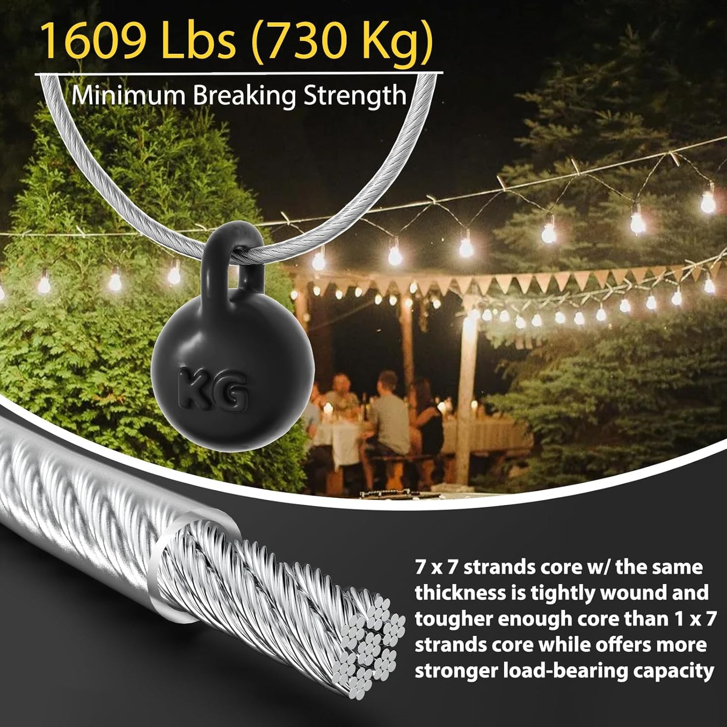 3/16" Wire Rope Kit, 100Ft PVC Coated Steel Cable Guide Wire Tensioner Strainer Kit w/ 7×7 Strand Core Steel Wire for String Light Hanging Kit/Decking & Stair Railings/Shade Sails/Clothes Line