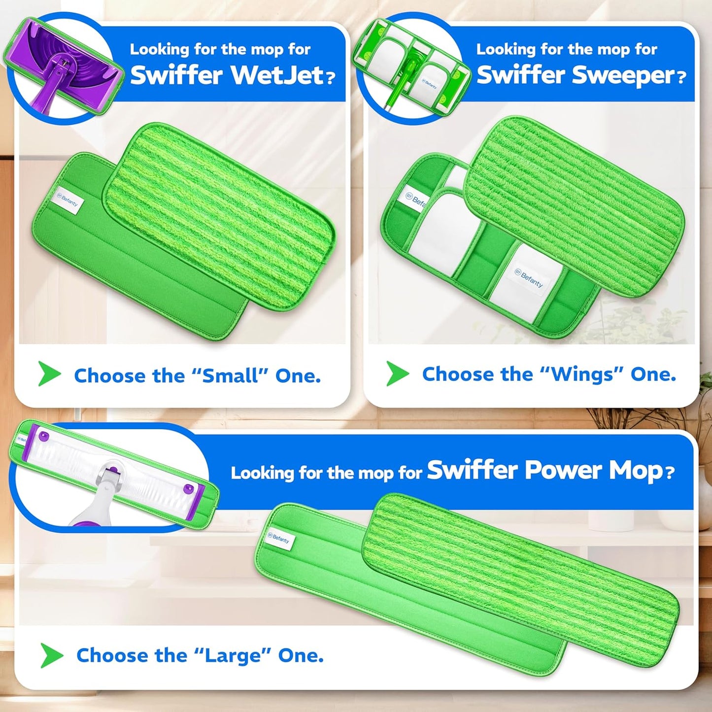 2 Pack Reusable Microfiber Mop Pads, Compatible with Swiffer Sweeper, Machine Washable Cloths, Refills for All Floor Cleaning, Hook and Loop, Wet Dry - 10"- 12"