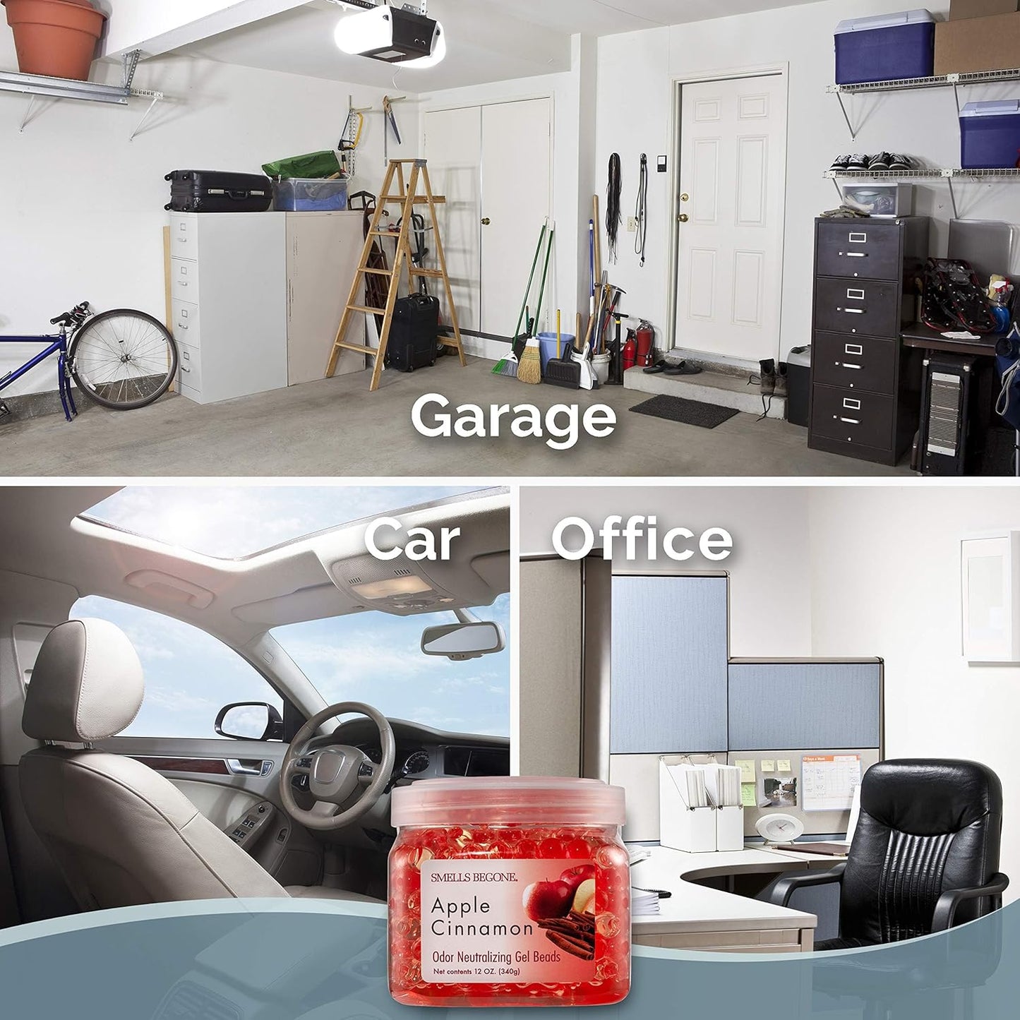 SMELLS BEGONE Odor Eliminator Gel Beads - 12 oz, Pack of 6 - Eliminates Odor in Bathrooms, Cars, Boats, RVs & Pet Areas - Air Freshener - Made with Essential Oils - Apple Cinnamon Scent