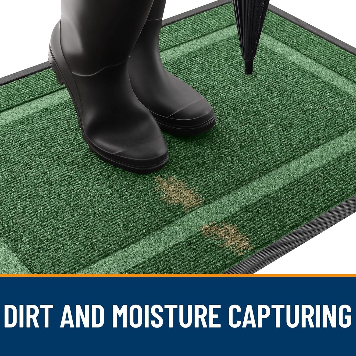 OLANLY Front Door Mat Indoor Outdoor Entrance, Waterproof All-Season, All-Weather Doormat, Sturdy Natural Rubber, Fade Resistant, Low Profile, Easy Clean Patio Porch Entryway Mat, 29.5x17, Green