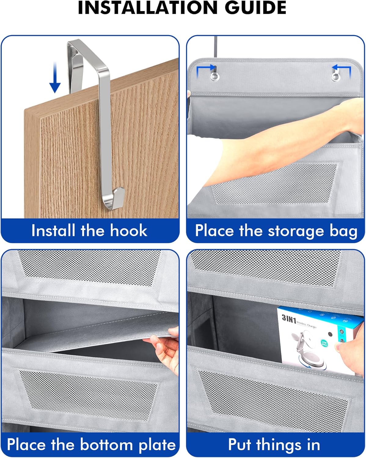 Meolsaek Over the Door Organizer,46lbs Load and Anti-Tilt Design,5 Tier Behind the Door Storage 5 Side Pockets,Perfect for Closet Organizers, Bathroom Storage