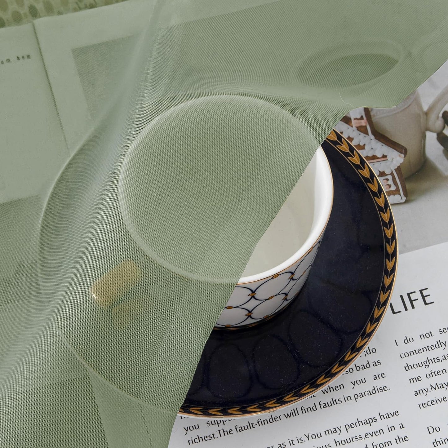 Chyhomenyc Sheer Window Valance Curtains, 42x14 Inches 2PCS, Light Filtering Valances Windows Treatment, Small Rod Pockets Voile Sheer Curtains for Living Room/Bathroom/Basement, Sage Green