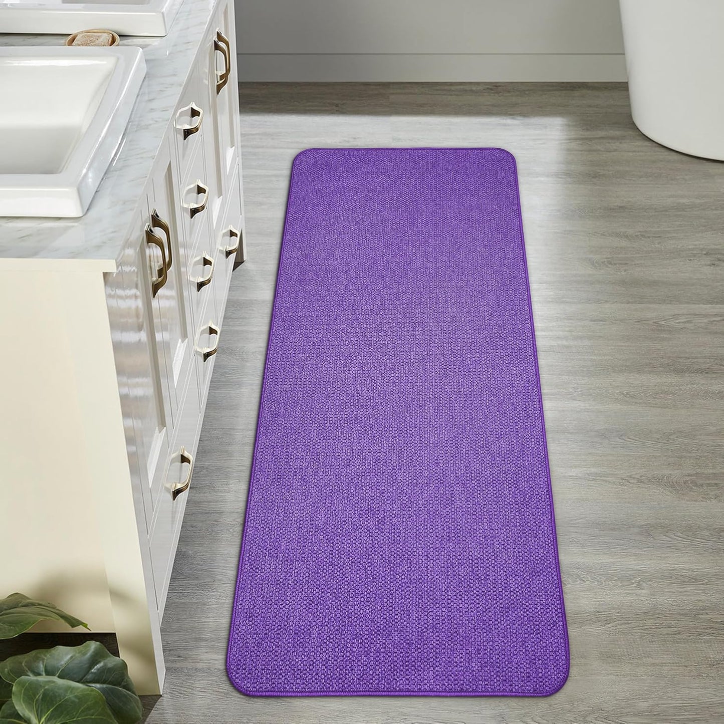 Bath Mat,Ultra Thin Bathroom Runner Rugs,Large Bath Mats for Bathroom,Quick Dry,Non-Slip,Machine Washable,Low Pile,Bath Rug,Shower Outside,Sink,Home Decor Accessories.Purple,1'5"x4'11"(17x59inch)