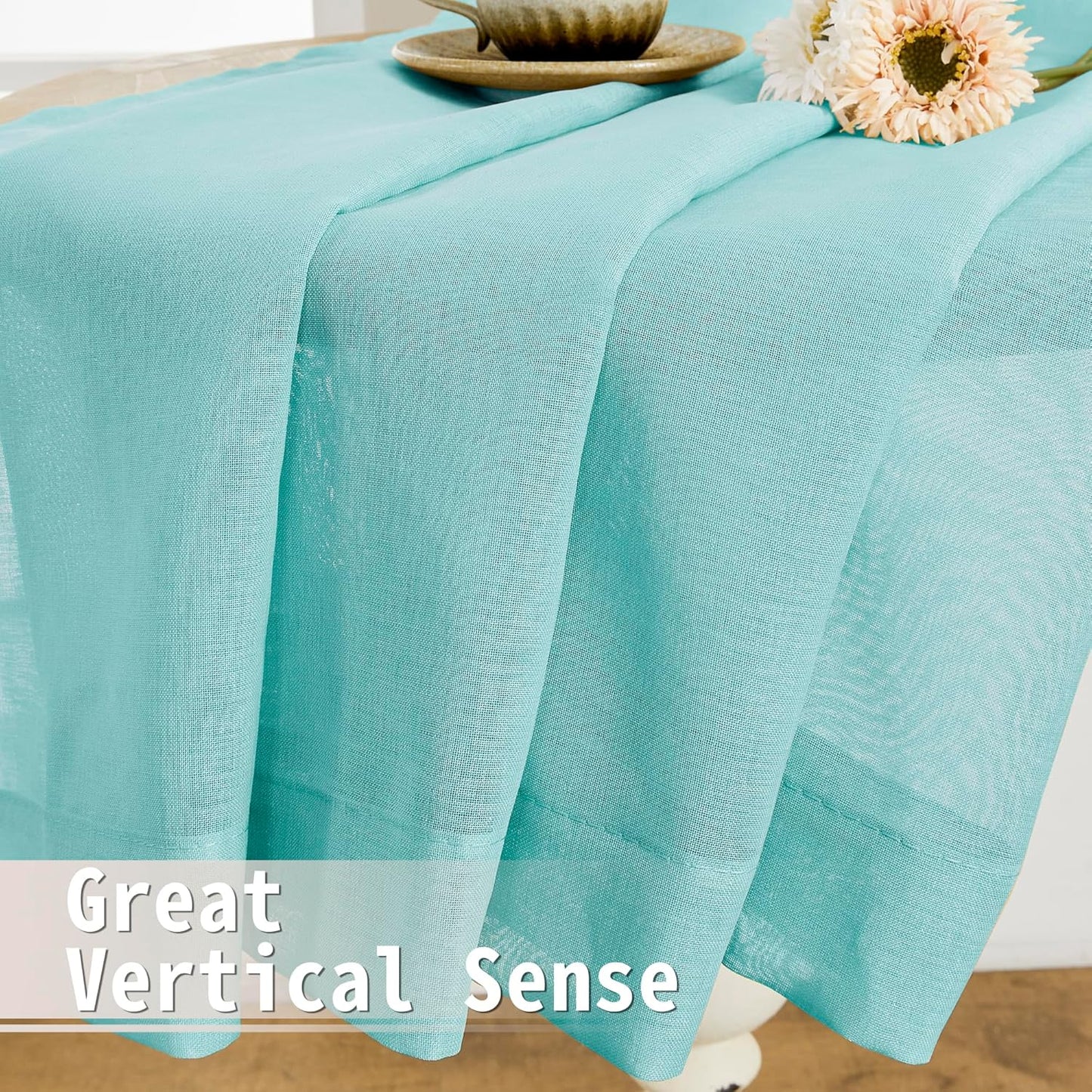 Tollpiz Sheer Curtains Closet Linen Textured Curtain Sheers Doorway Light Filtering Voile French Door Rod Pocket Curtains Patio Glass Door, 54 x 63 inches Long, Crystal Blue, Set of 1 Panel