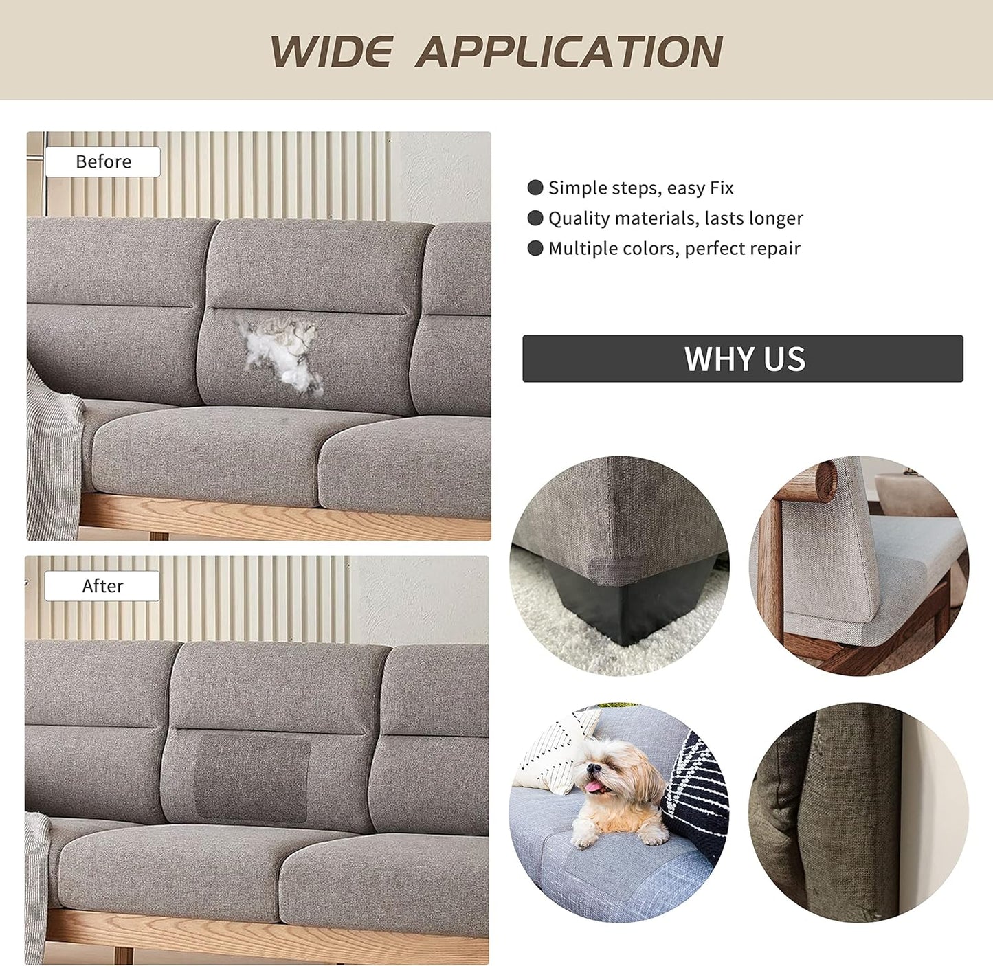 KING MOUNTAIN Fine Linen Repair Patches, Self-Adhesive Linen Fabric Patches, 8X11 inch Extra Size, Multi Color, Can be Used for Linen Sofa Repair and Linen Clothes Repair(Charcoal Black,8" x 11")