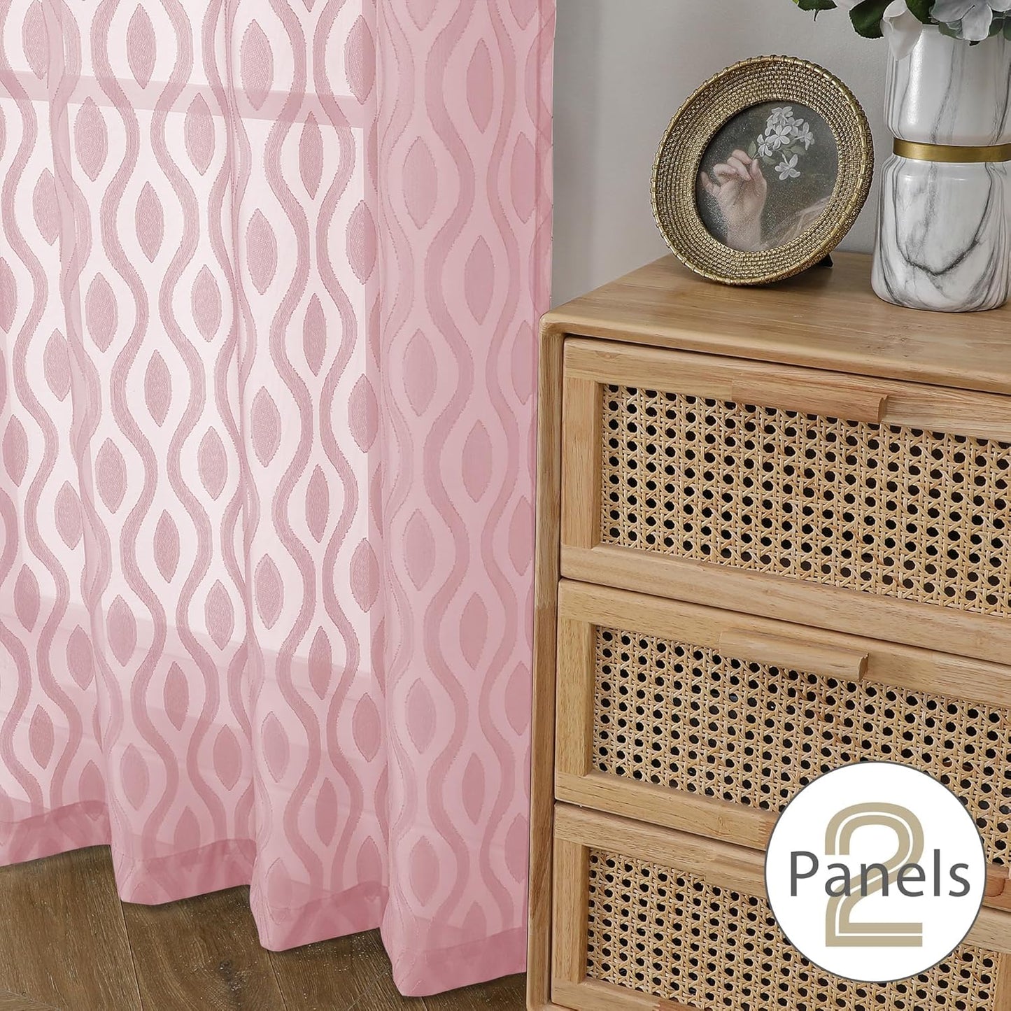 Aiyufeng Blush Pink Curtains Tiers 36 Inch Length 2 Panels Set, Airy Lightweight Clip Jacquard Window Curtians, Modern Wavy Line Textured Voile Sheer Curtains for Small Windows, 40" Wx36 L Inch