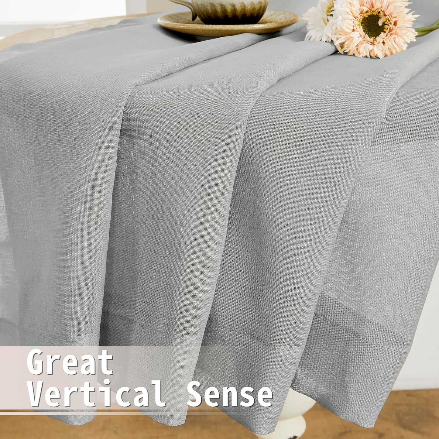 Tollpiz Sheer Door Curtains Closet Linen Textured Curtain Sheers Doorway Light Filtering Voile French Door Rod Pocket Curtains Patio Glass Door, 54 x 63 inches Long, Silver Grey, Set of 1 Panel