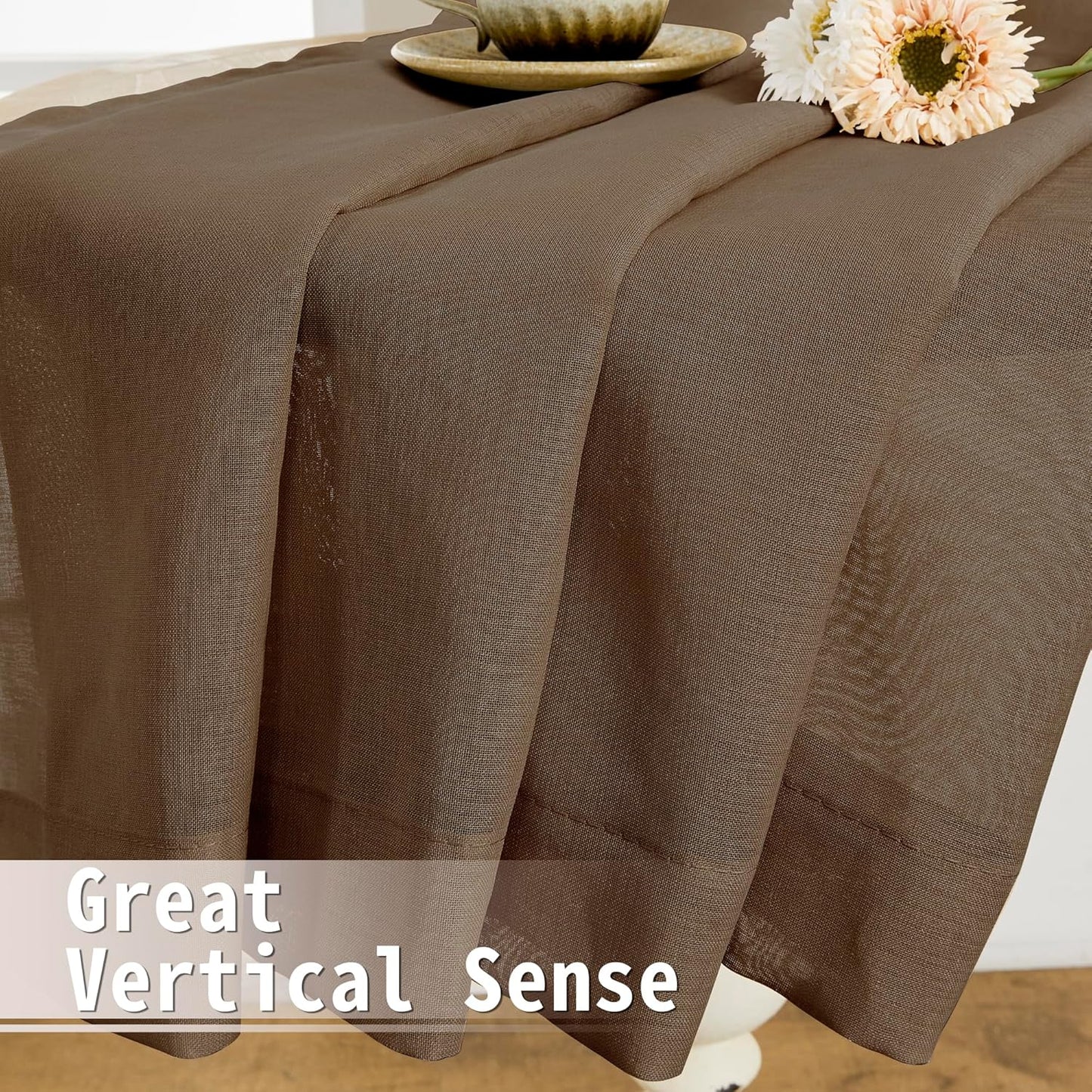 Tollpiz Sheer Door Curtain Closet Linen Textured Curtains Sheer Doorway Light Filtering Voile Patio Glass Door Rod Pocket Curtain French Door, 54 x 72 inches Long, Brown, Set of 1 Panel