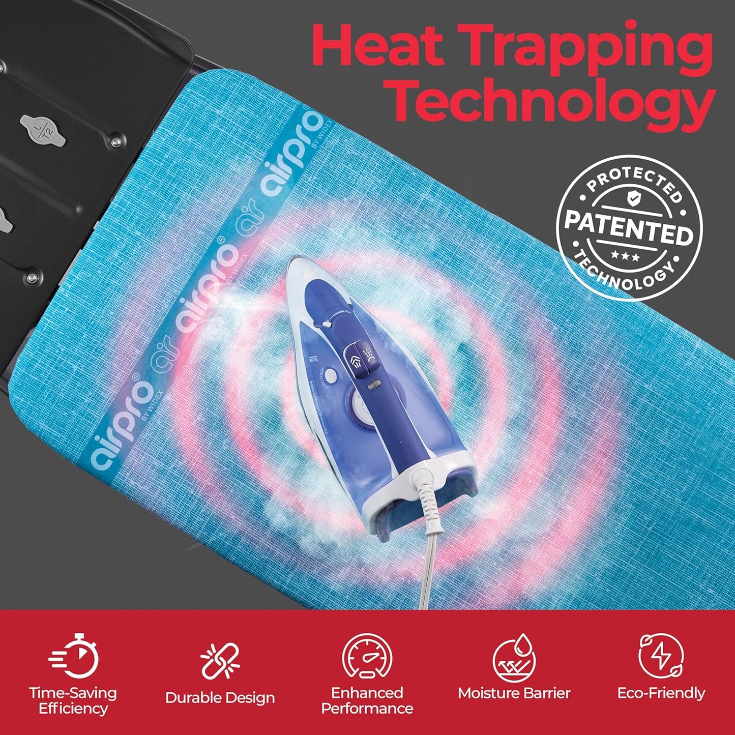 Bartnelli Next-Generation Innovative Wooden Top Ironing Board, with Breakthrough Patented 5-Layered Steam-Reflecting Cover, Made in Europe, Adjustable Height, 4 Heavy Duty Durable Steel Legs, 46x16”