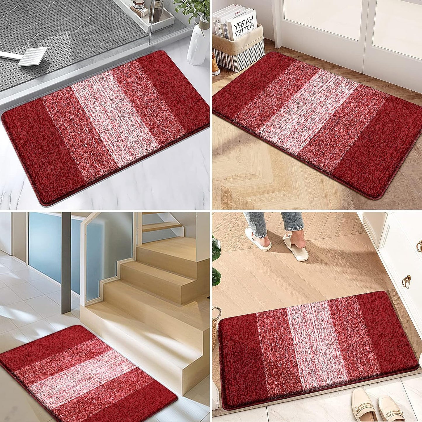 Kitinjoy Indoor Outdoor Door Mat, 71x47 Non-Slip Absorbent Dirt Trapper, Low-Profile Washable Inside Entrance Front Floor Mat, Sturdy Soft Entry Doormats for Entryway, Burgundy
