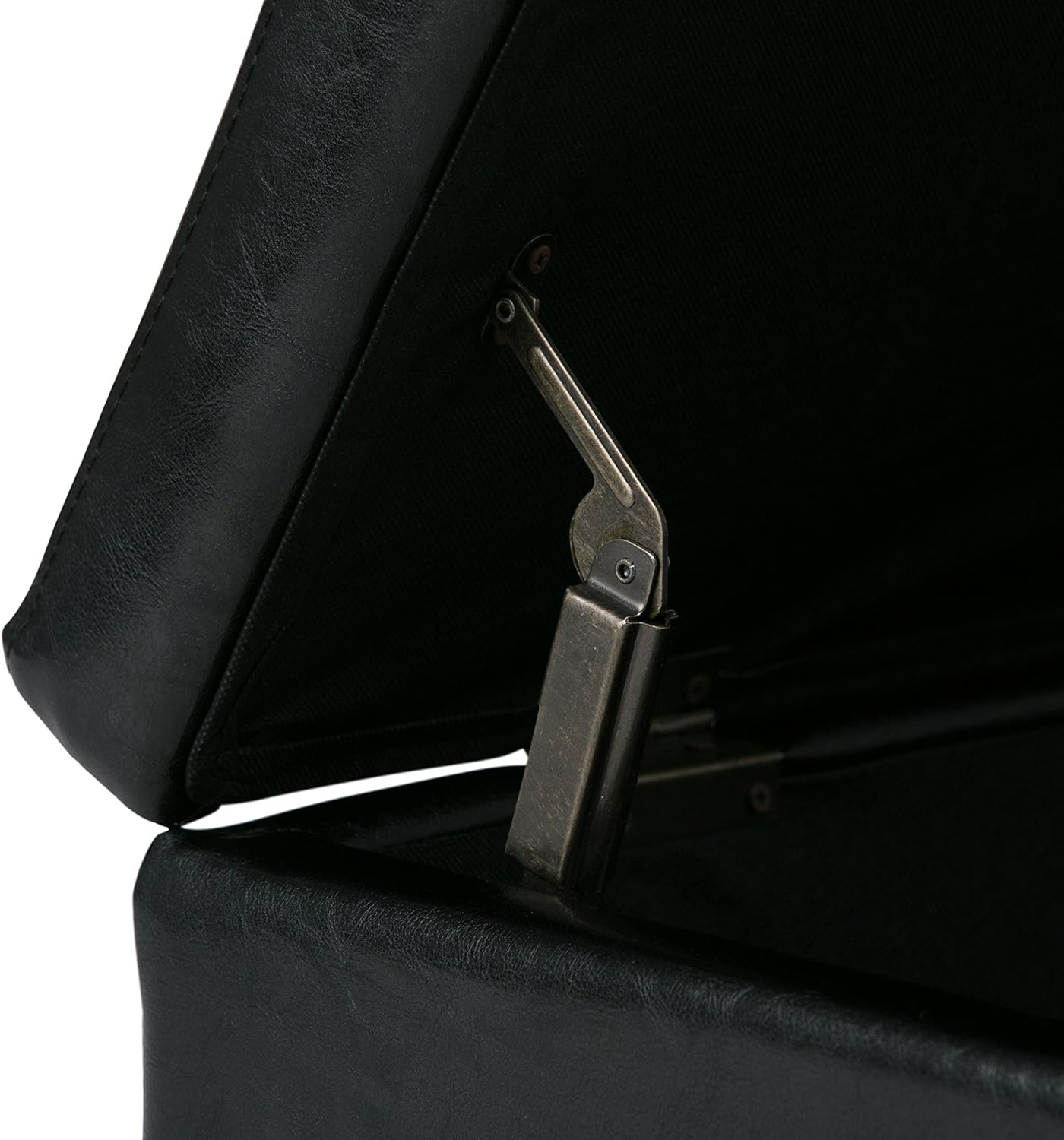 SIMPLIHOME Avalon 48 inch Wide Contemporary Rectangle Storage Ottoman Bench in Midnight Black Vegan Faux Leather, Assembled, for the Living Room, Entryway and Family Room