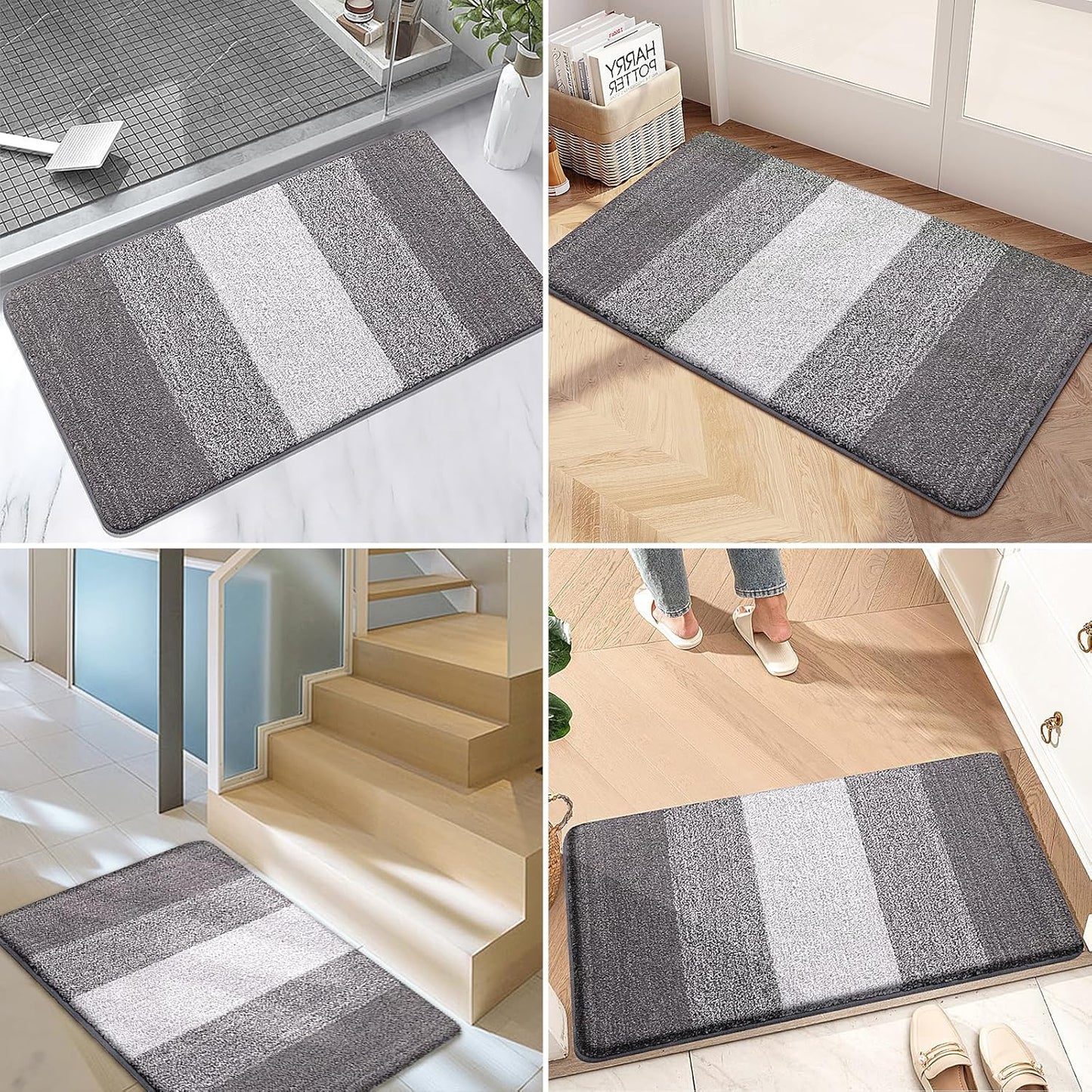 Kitinjoy Indoor Outdoor Door Mat, 36x24 Non-Slip Absorbent Dirt Trapper, Low-Profile Washable Inside Entrance Front Floor Mat, Sturdy Soft Entry Doormats for Entryway, Light Grey