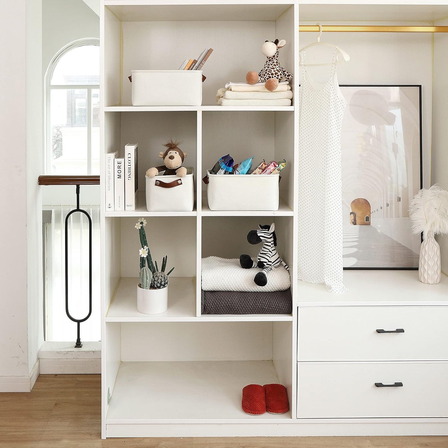 OrganiHaus Small Fabric Storage Baskets for Shelves 6 Pack, 12x8in Closet Storage Bins for Shelves, Cloth Baskets for Organizing, Linen Closet Organizers, Fabric Basket, White Basket