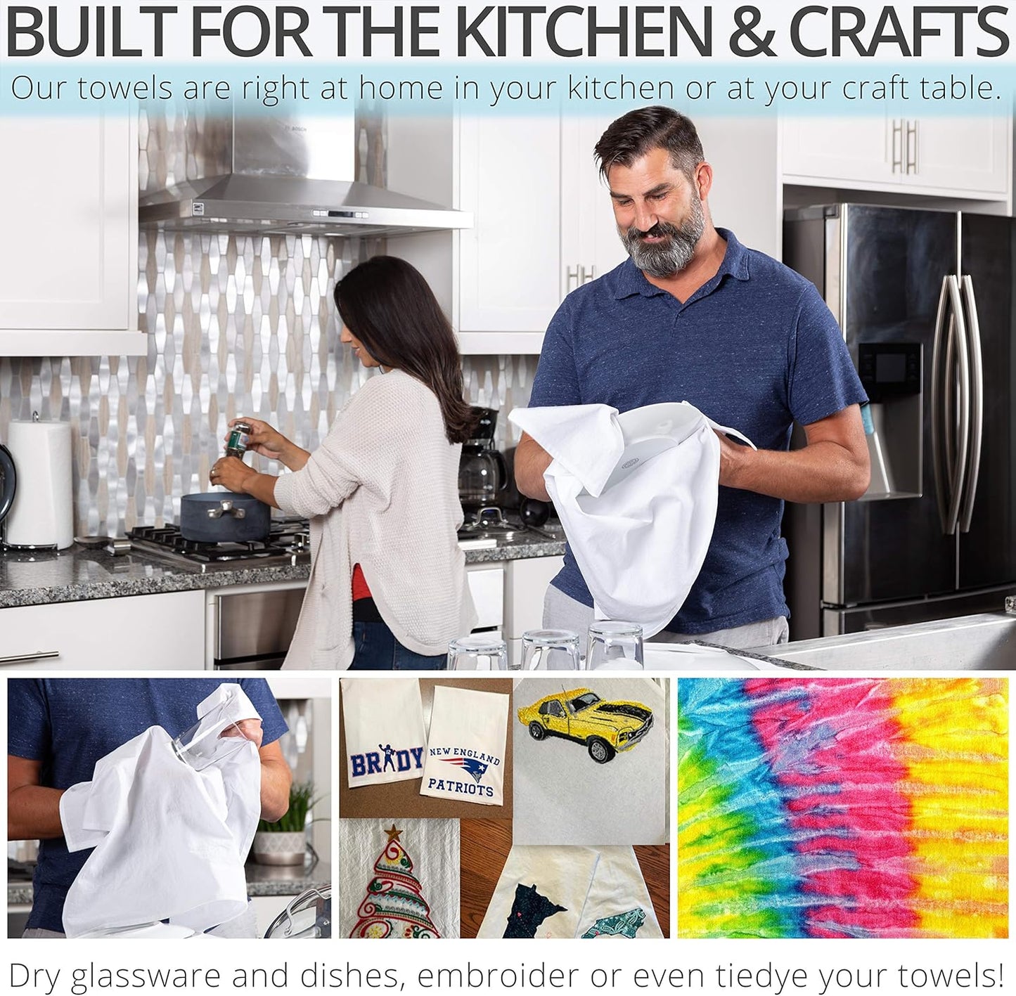 Aunti Em's Kitchen Flour Sack Dish Towels - Natural Cotton for Embroidery and Drying Glass, Hand, Dinnerware - Plain, Thick, Zero-Lint, Highly Absorbent - Set of 12, 27 x 27 Inch, Steel Grey